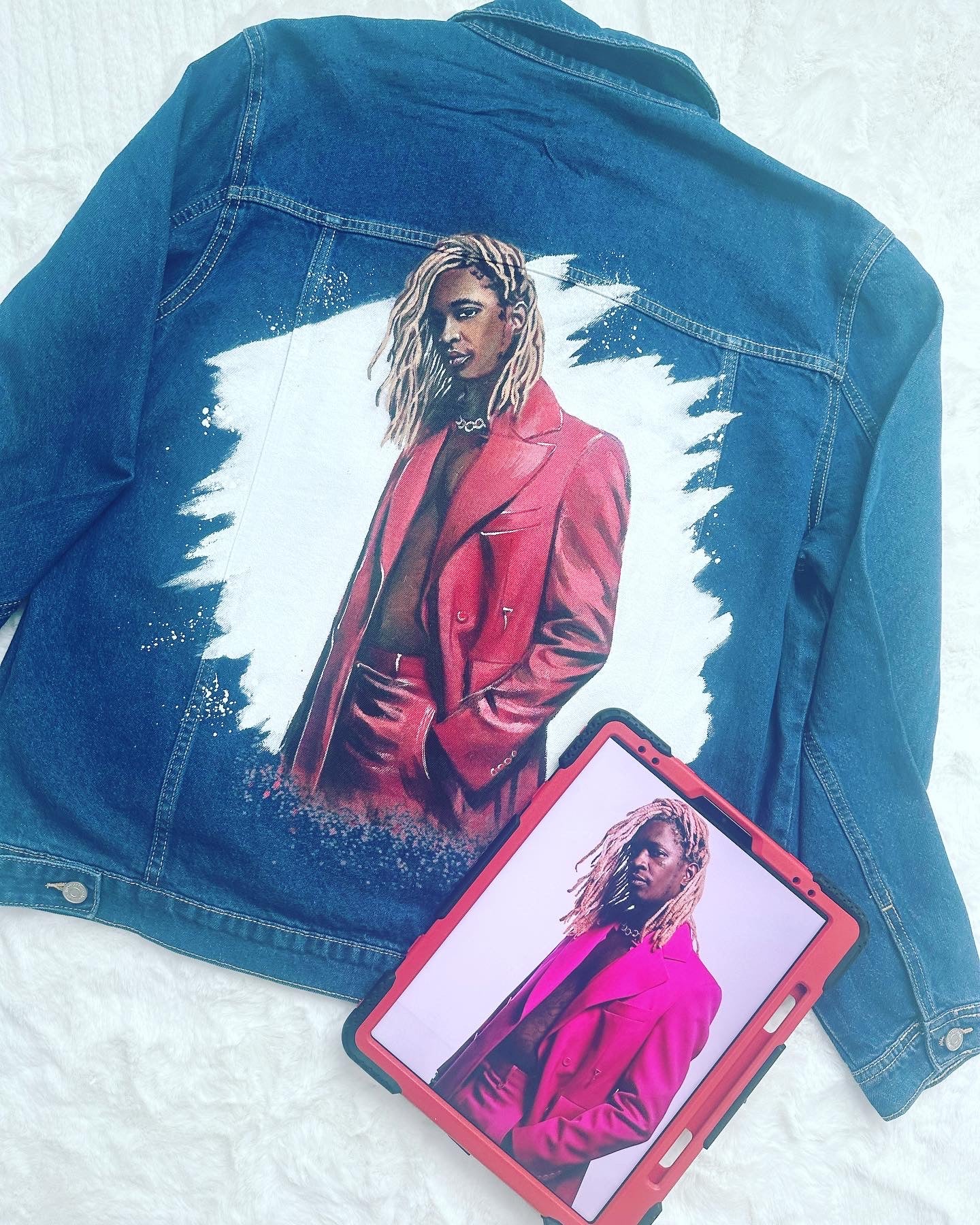 Custom Portrait Painted on Denim Jacket