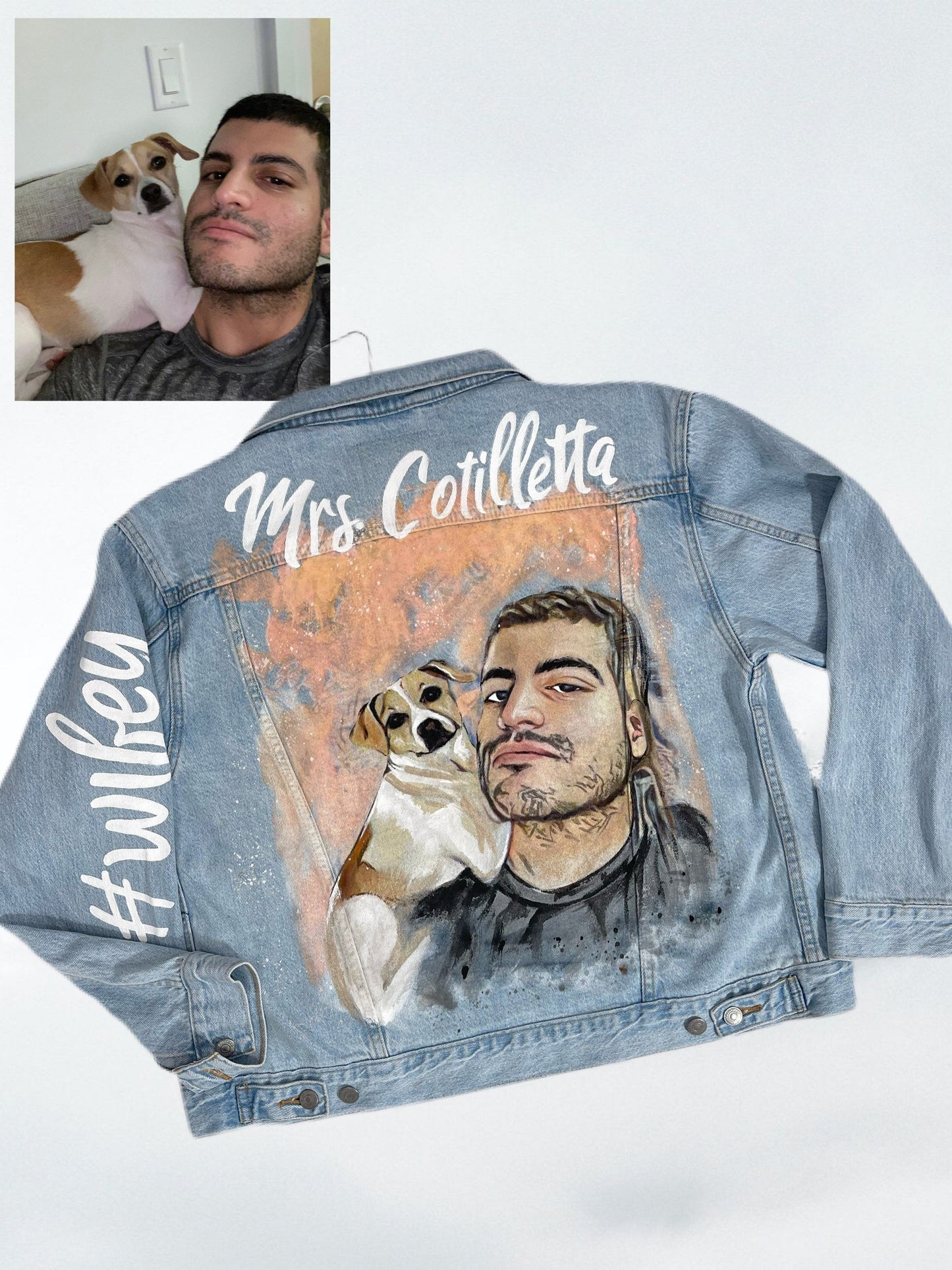 Custom Painted Denim Jacket for Mom – Personalized Mother’s Day Gift – Hand-Painted Portrait Jacket – One-of-a-Kind Fashion