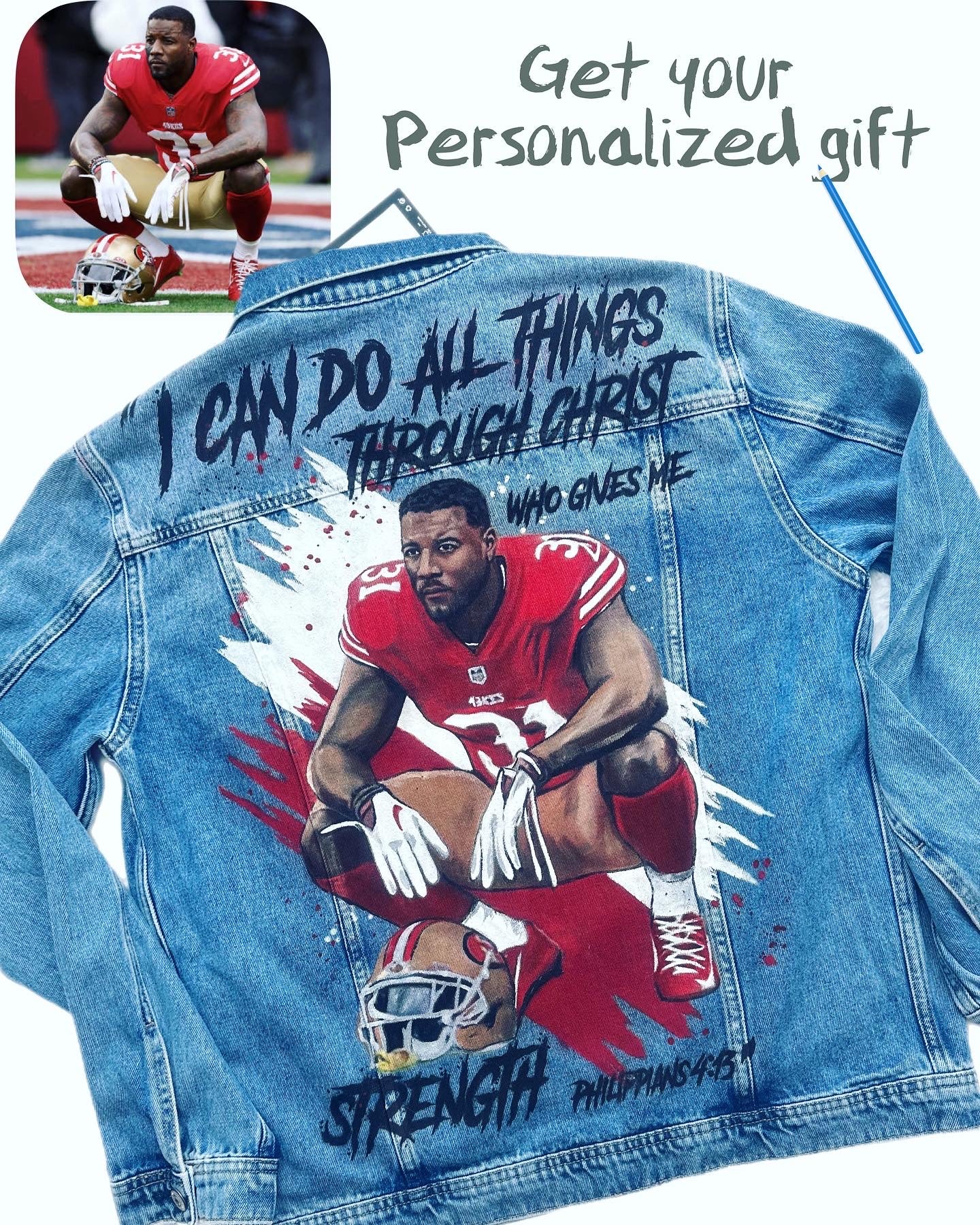 Custom Portrait Painted on Denim Jacket