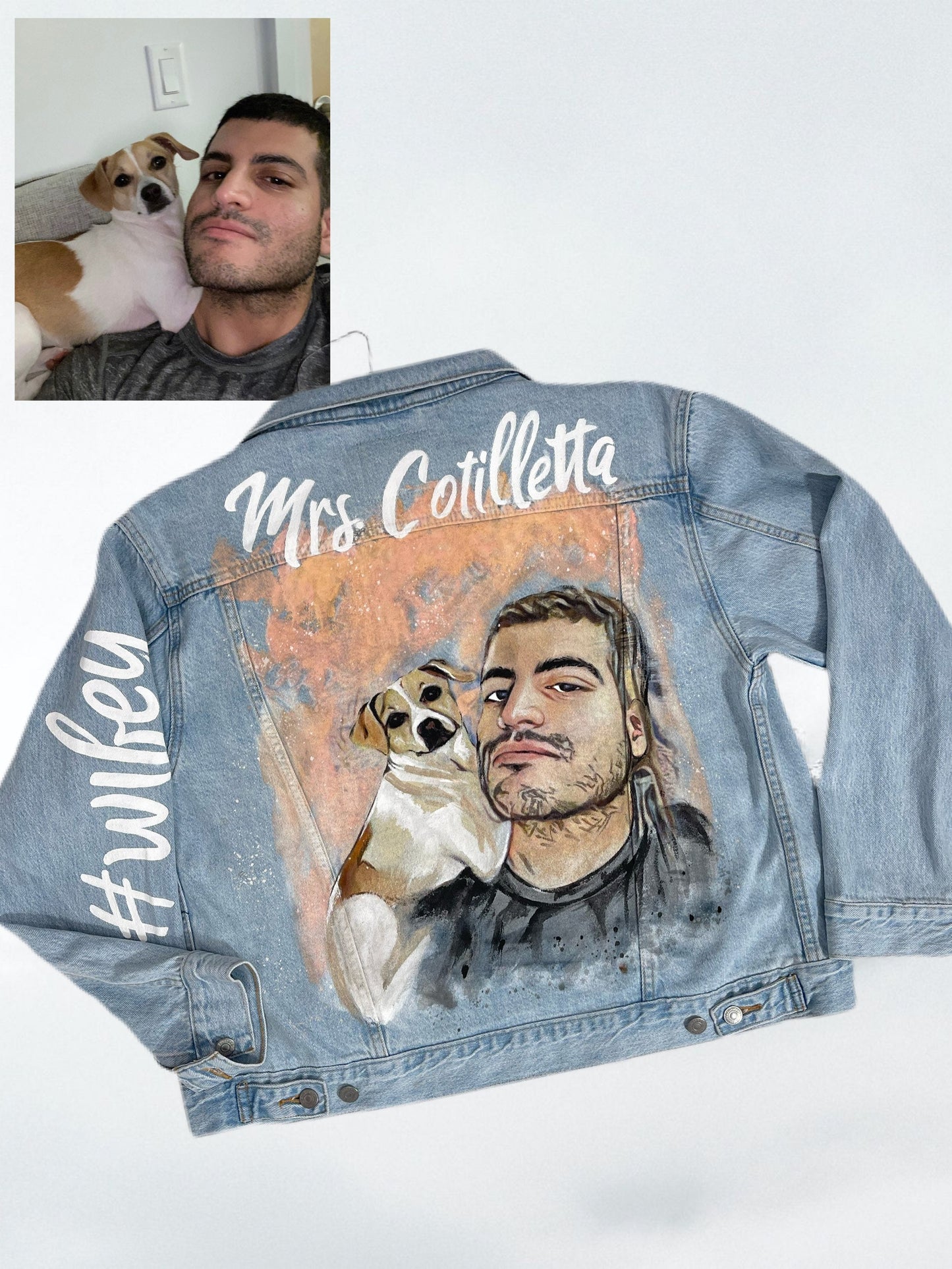Custom Portrait Painted on Denim Jacket Christmas Gift Jean Jacket with Art Valentine gift Best Personalized Gift Hand Painted Denim