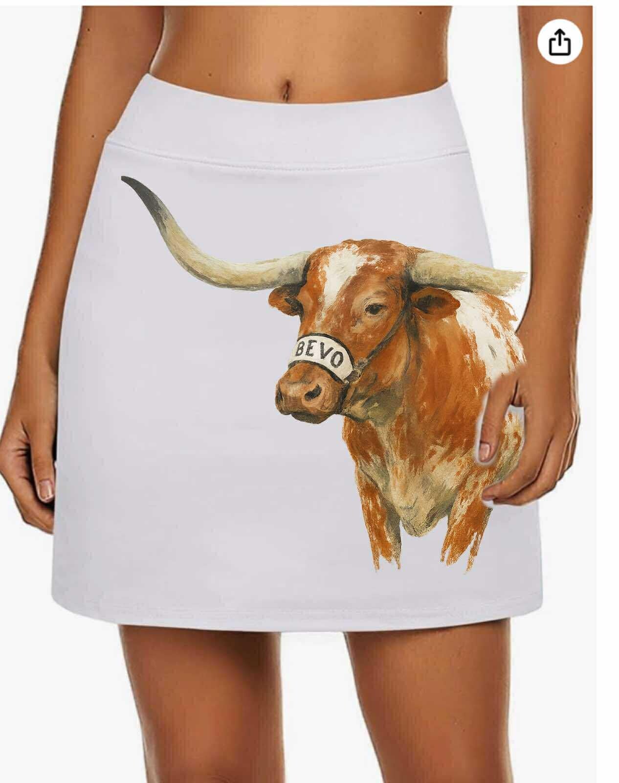Hand-Painted Skirt | Western Concert Outfit | Custom Boho Rodeo Clothing | BEVO Texas Longhorn Design, Country Festival Clothing