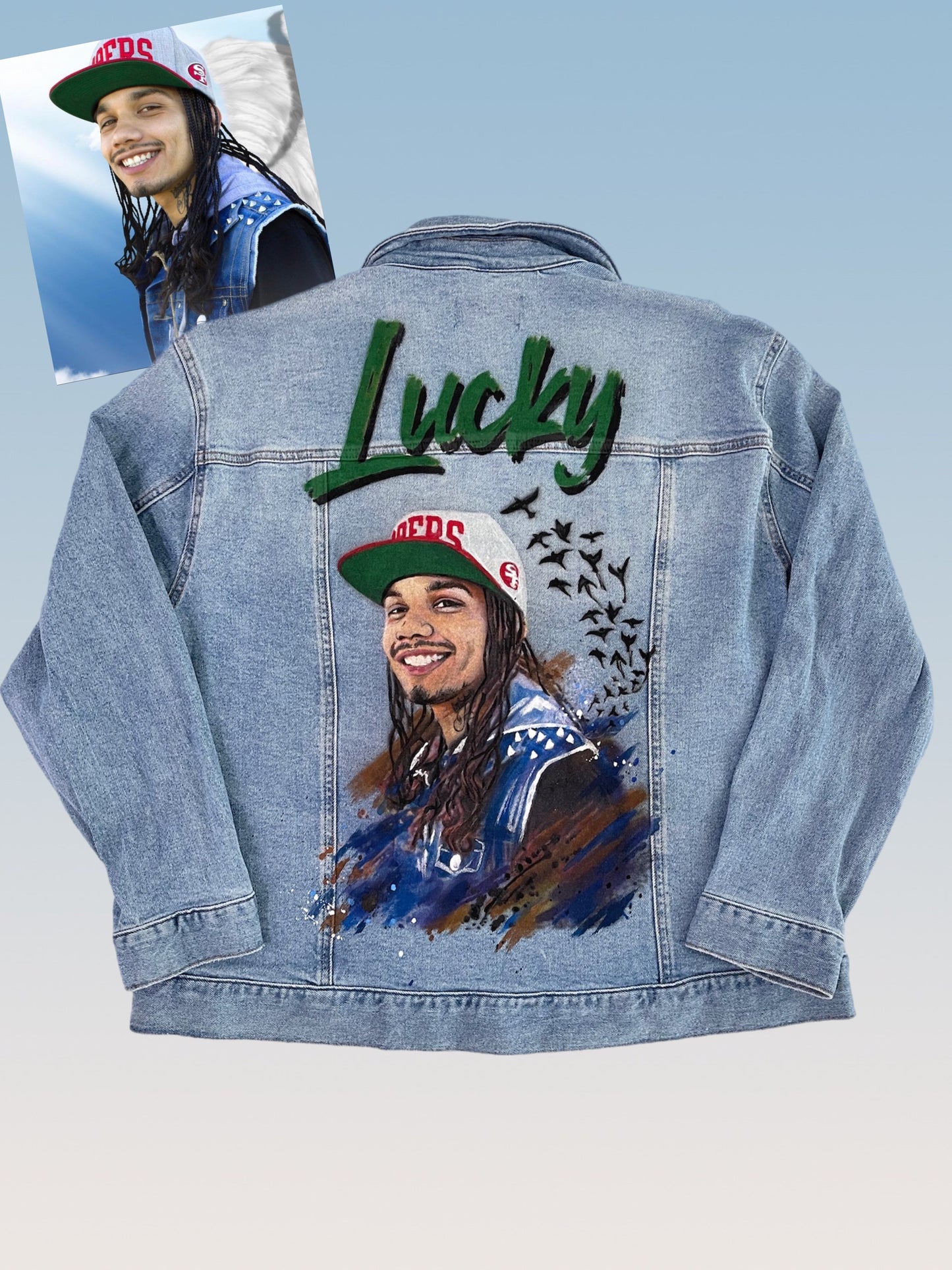 Custom Portrait Painted on Denim Jacket