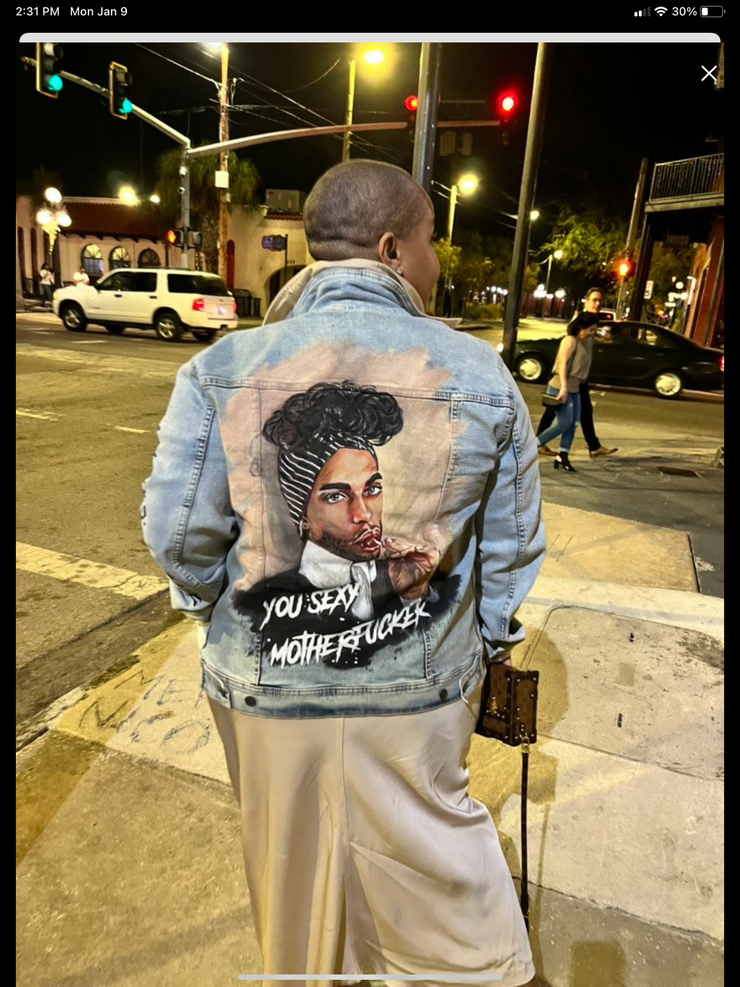 Custom Portrait Painted on Denim Jacket