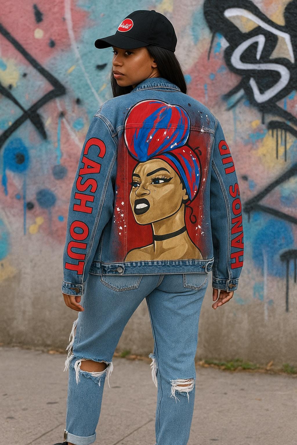 Birthday Gift for Him | Hand-Painted Hip Hop Denim Jacket β Custom Streetwear Graffiti Art | Unique Urban Fashion Gift