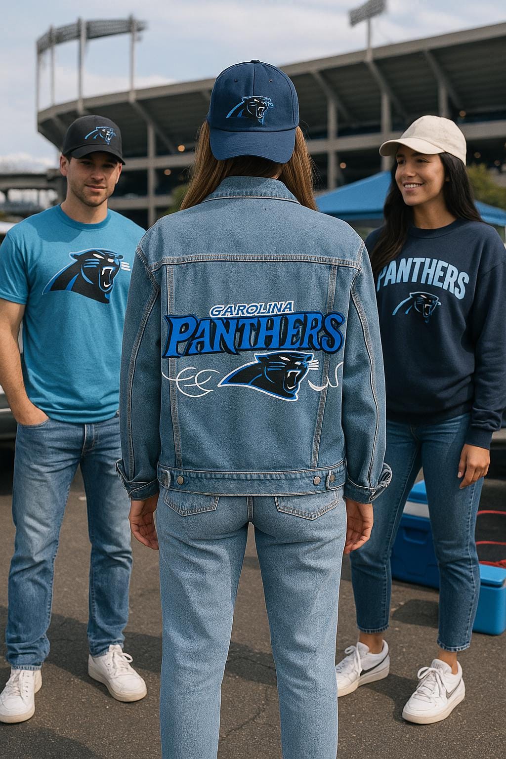 Game Day Outfit – Carolina Panthers Fan Jacket | Hand-Painted Oversized Denim, Unique NFL Sports Birthday Gift