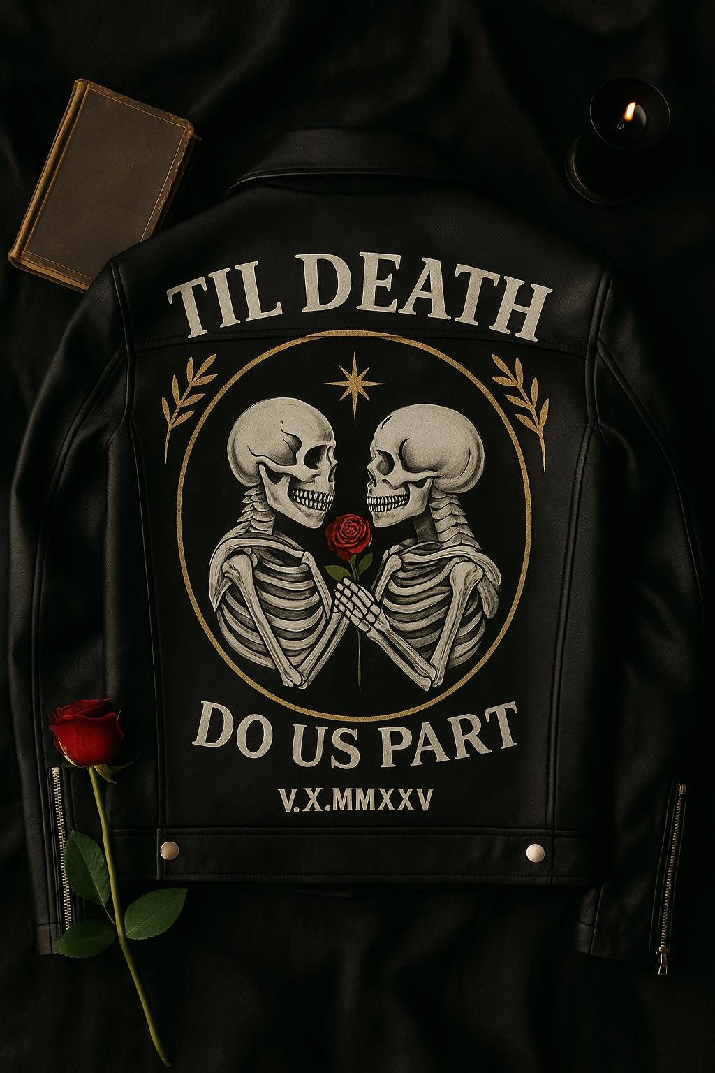 Valentine’s Day Gift – Hand-Painted Gothic Leather Jacket | “Til Death Do Us Part” Rock, Punk, Anniversary Gift