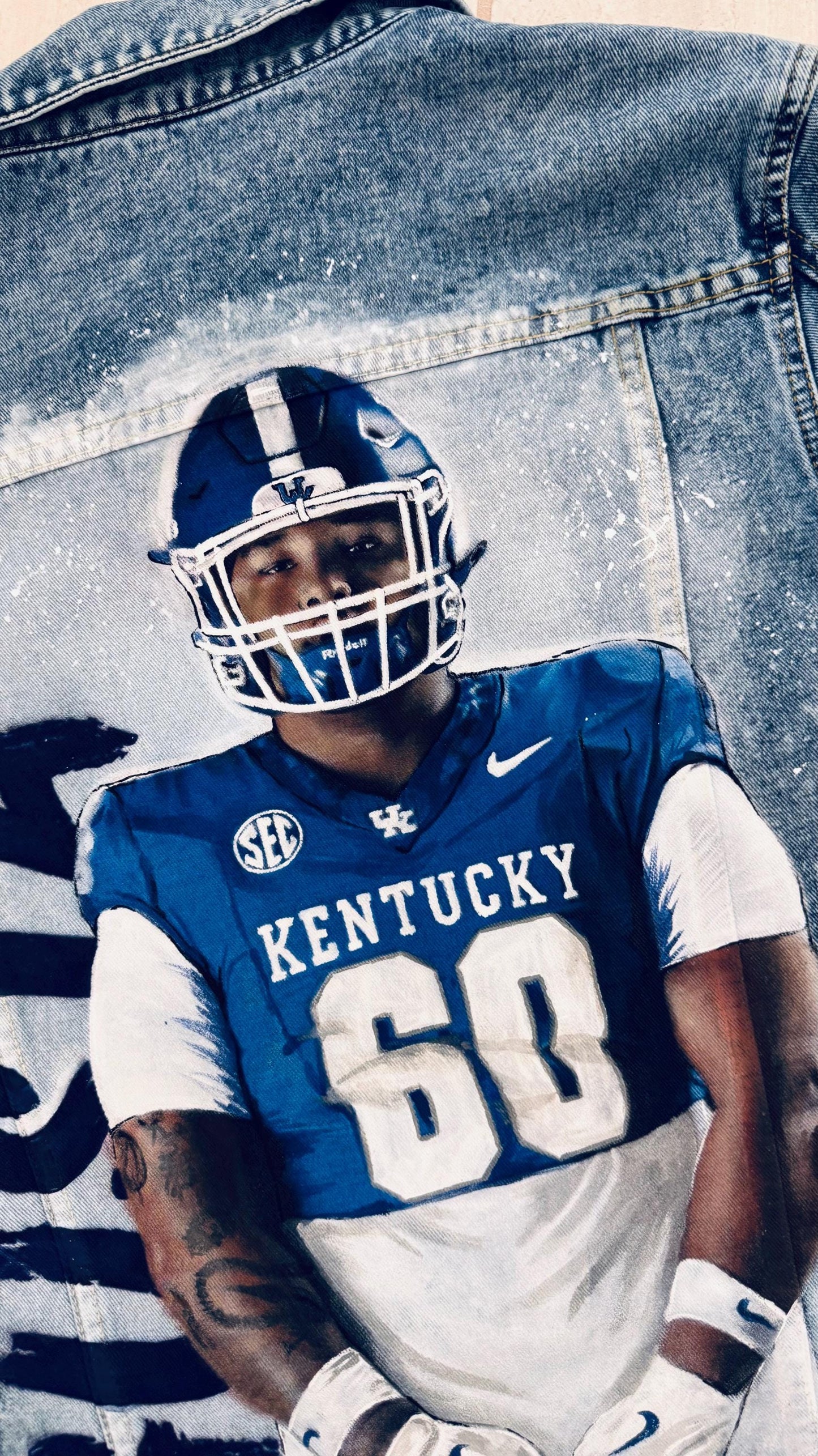 Sports Fan Birthday Gift – Custom Hand-Painted Portrait Denim Jacket, NFL NBA MLB Player with Team Logo & Number