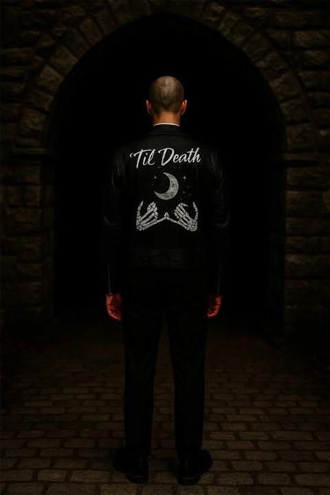 Wedding Gift – Hand-Painted Leather Jacket “Til Death” | Gothic Bride Outfit, Punk Rock Anniversary, Alternative Couple Gift