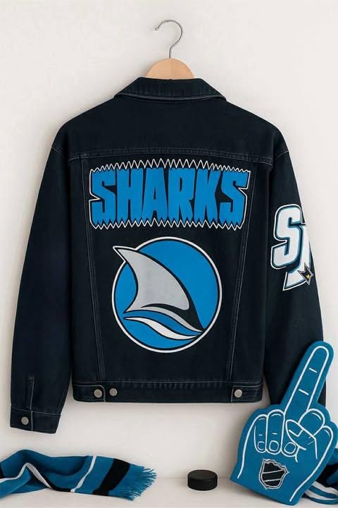 Game Day Outfit – San Jose Sharks Fan Denim Jacket | Sport Birthday Gift, Oversized Hand-Painted Jacket for Hockey Fans
