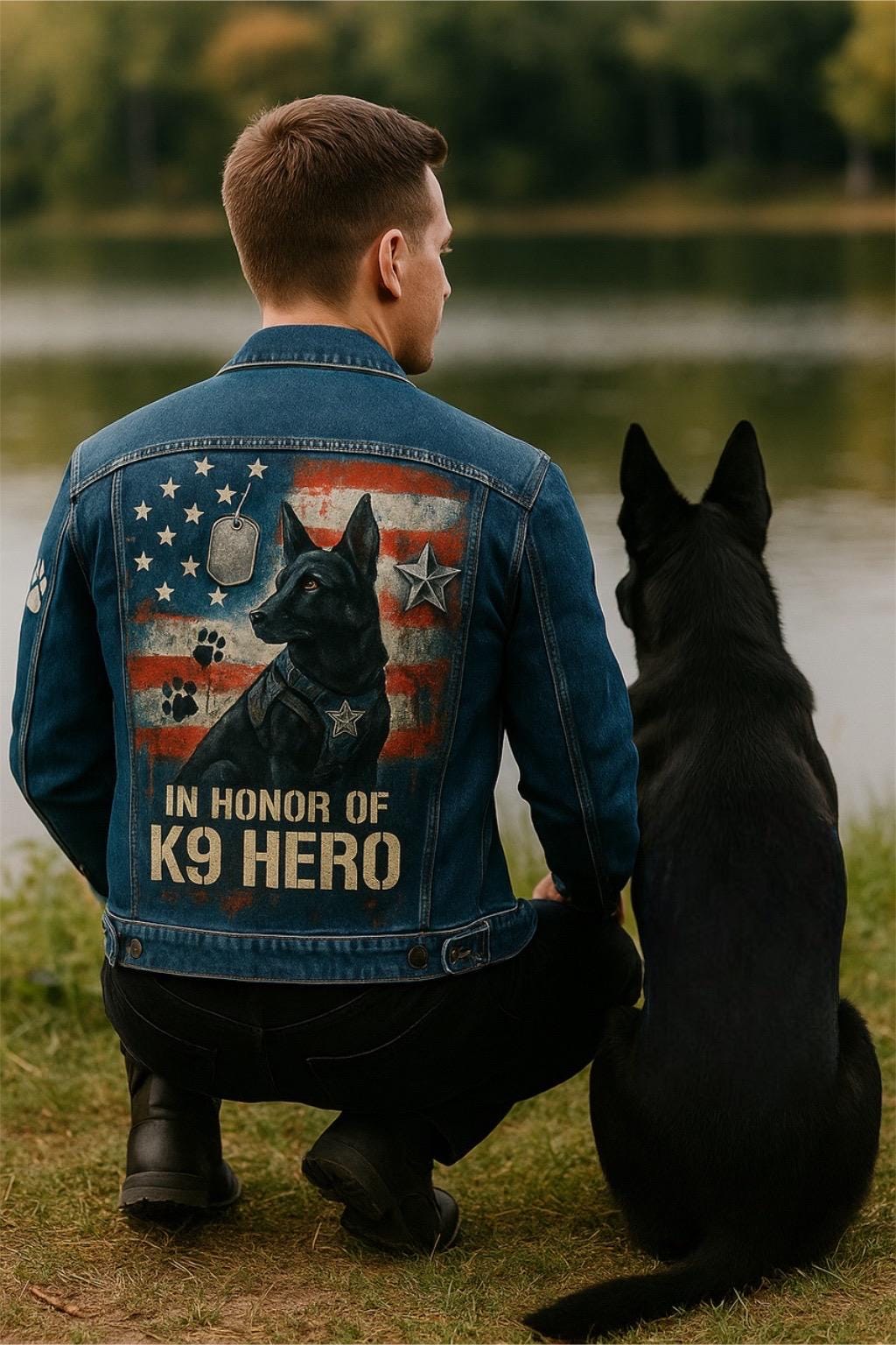 Custom Dog Portrait Jacket – Unique Pet Memorial Gift, K9 Tribute Hand-Painted Denim Jacket, Personalized Pet Lover Gift for Men & Women
