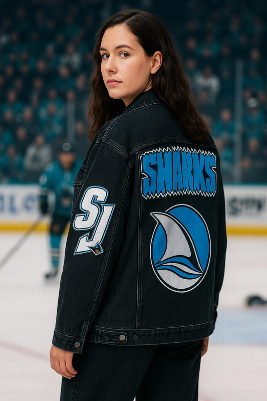Game Day Outfit – San Jose Sharks Fan Denim Jacket | Sport Birthday Gift, Oversized Hand-Painted Jacket for Hockey Fans