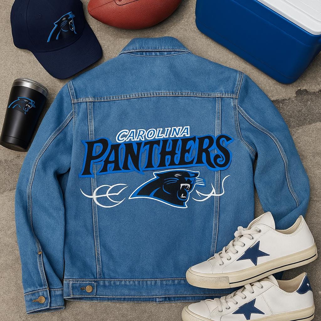 Game Day Outfit – Carolina Panthers Fan Jacket | Hand-Painted Oversized Denim, Unique NFL Sports Birthday Gift