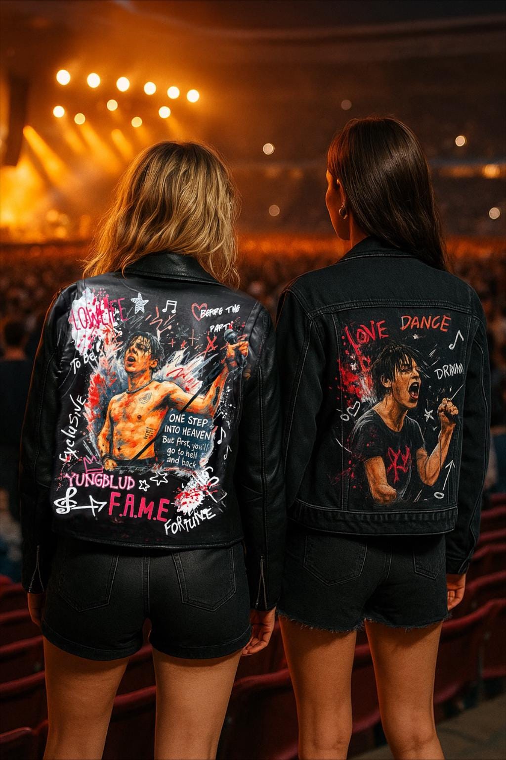 Custom Painted Portrait Jacket – Hand Painted Leather Jacket – Personalized Rock Star Art Jacket – Unique Concert Outfit – Custom Gift