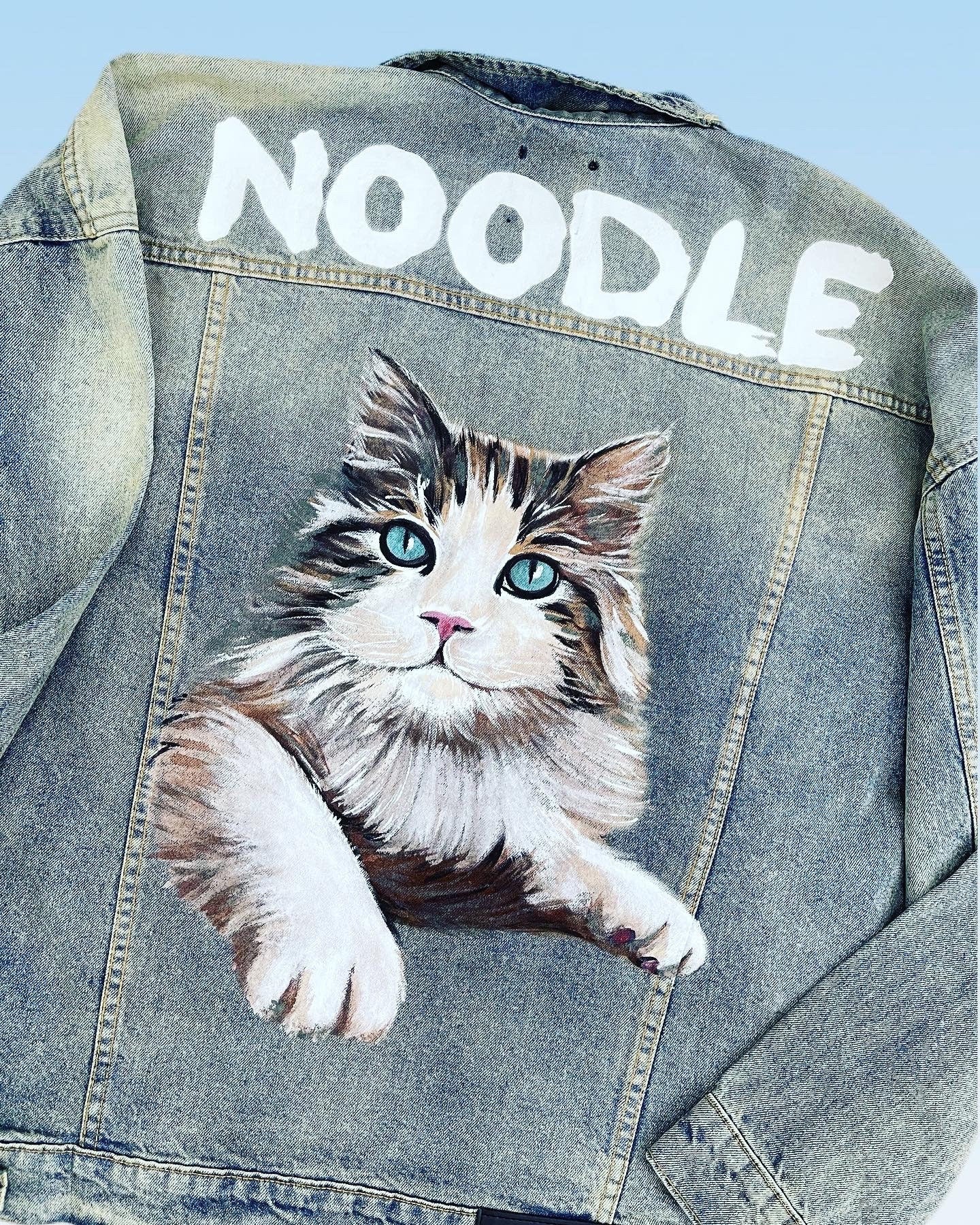 Pet Hand Painted Denim Jackets-Custom Designed Denim Jacket-Acrylic Denim Jacket-Handmade Denim Jacket-Jacket with art work-