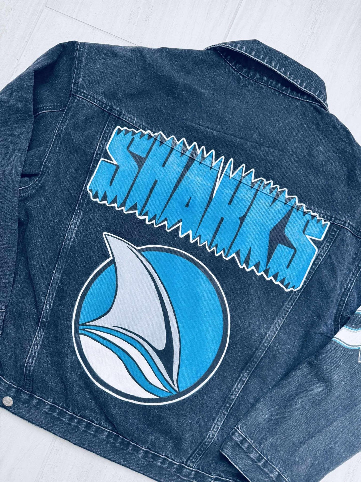 Game Day Outfit – San Jose Sharks Fan Denim Jacket | Sport Birthday Gift, Oversized Hand-Painted Jacket for Hockey Fans