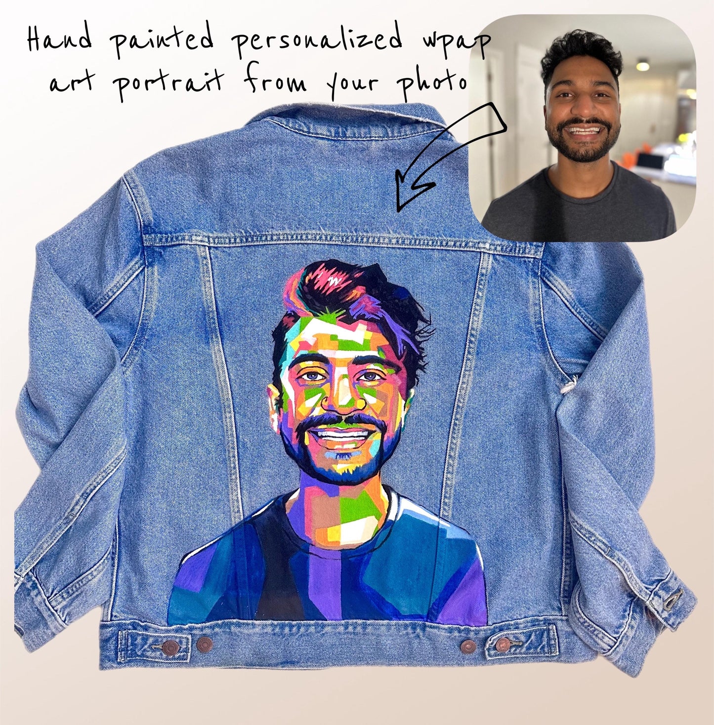 Unique Birthday, Festival, Concert Gift | Custom Hand-Painted Portrait Denim Jacket | Personalized Pop Art Jacket