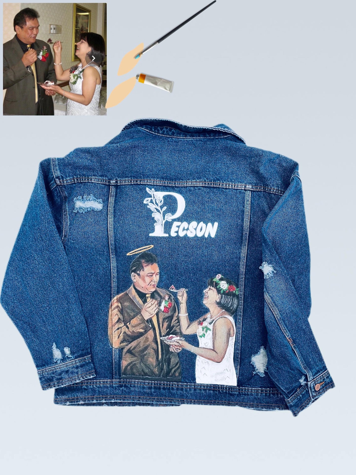 Custom Painted Denim Jacket for Mom – Personalized Mother’s Day Gift – Hand-Painted Portrait Jacket – One-of-a-Kind Fashion