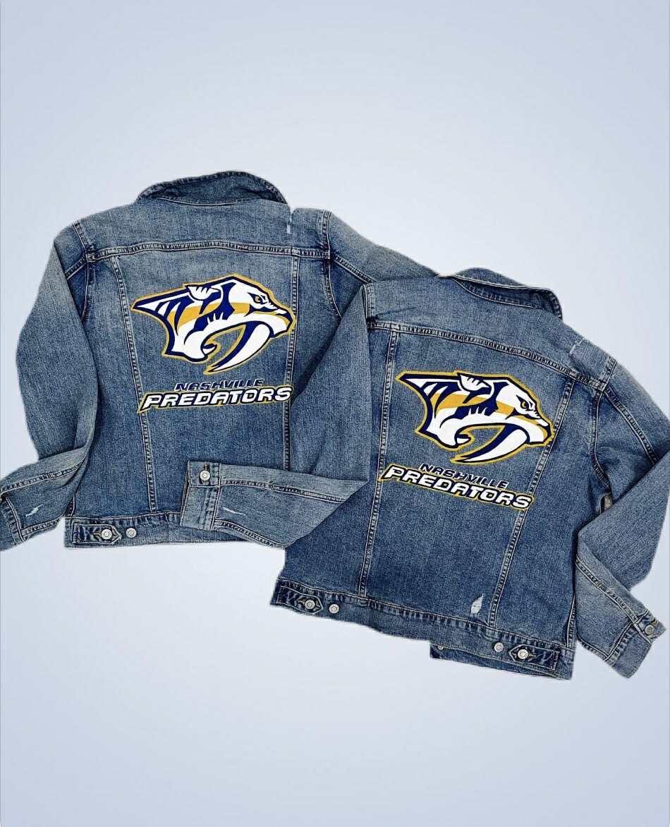 Birthday Gift for Sports Fans – Nashville Predators Denim Jacket | Custom Hand-Painted NHL Clothing, Oversized Hockey Fan Art