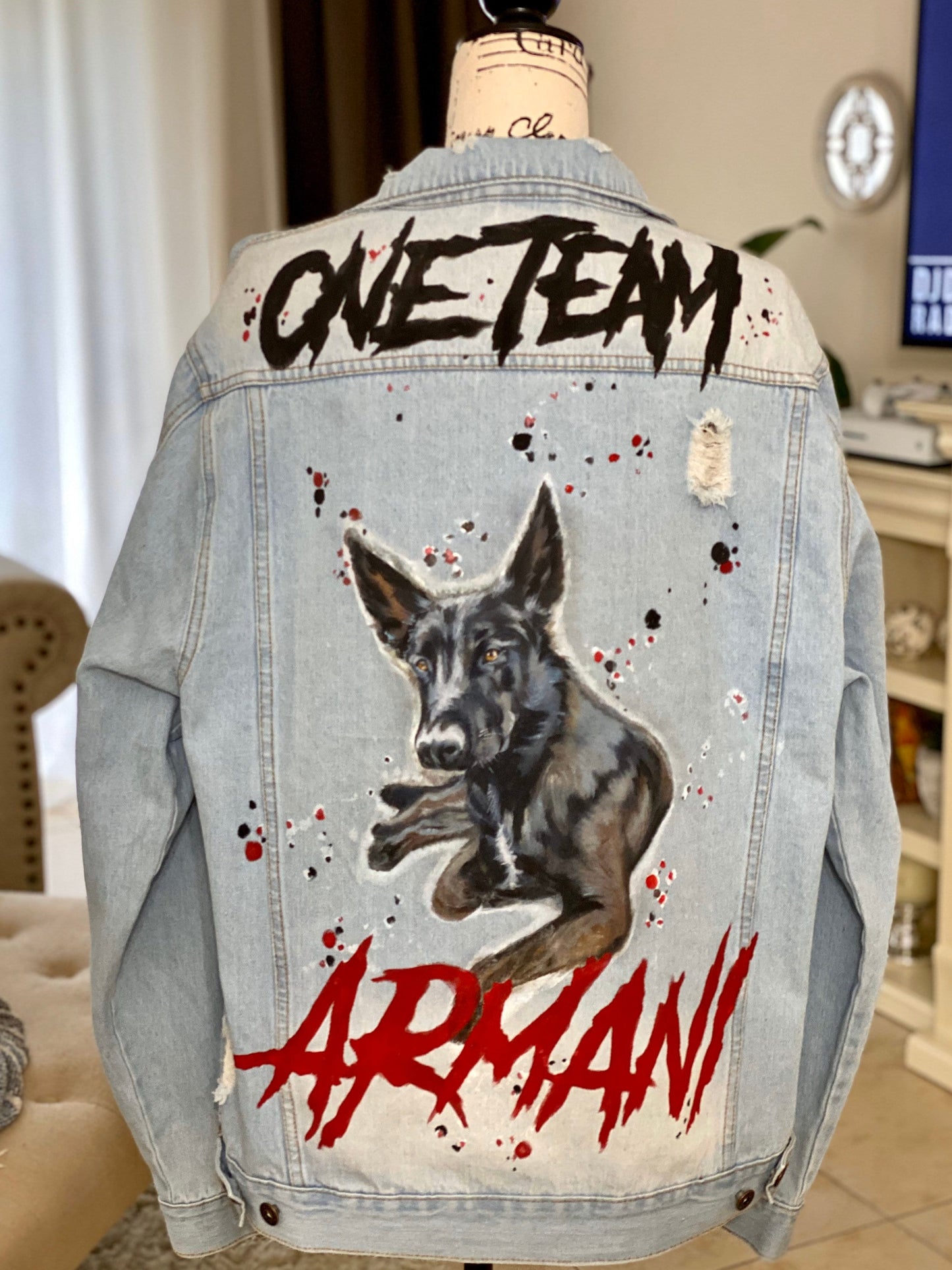 Pet Hand Painted Denim Jackets-Custom Designed Denim Jacket-Acrylic Denim Jacket-Handmade Denim Jacket-Jacket with art work-