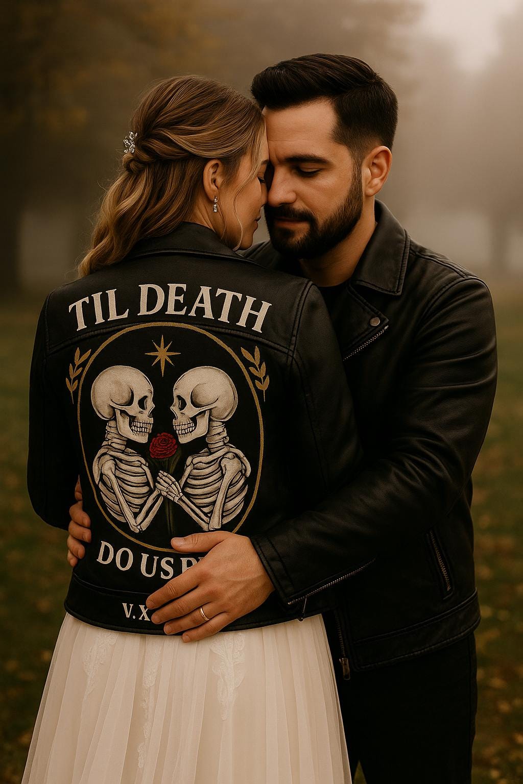Valentine’s Day Gift – Hand-Painted Gothic Leather Jacket | “Til Death Do Us Part” Rock, Punk, Anniversary Gift