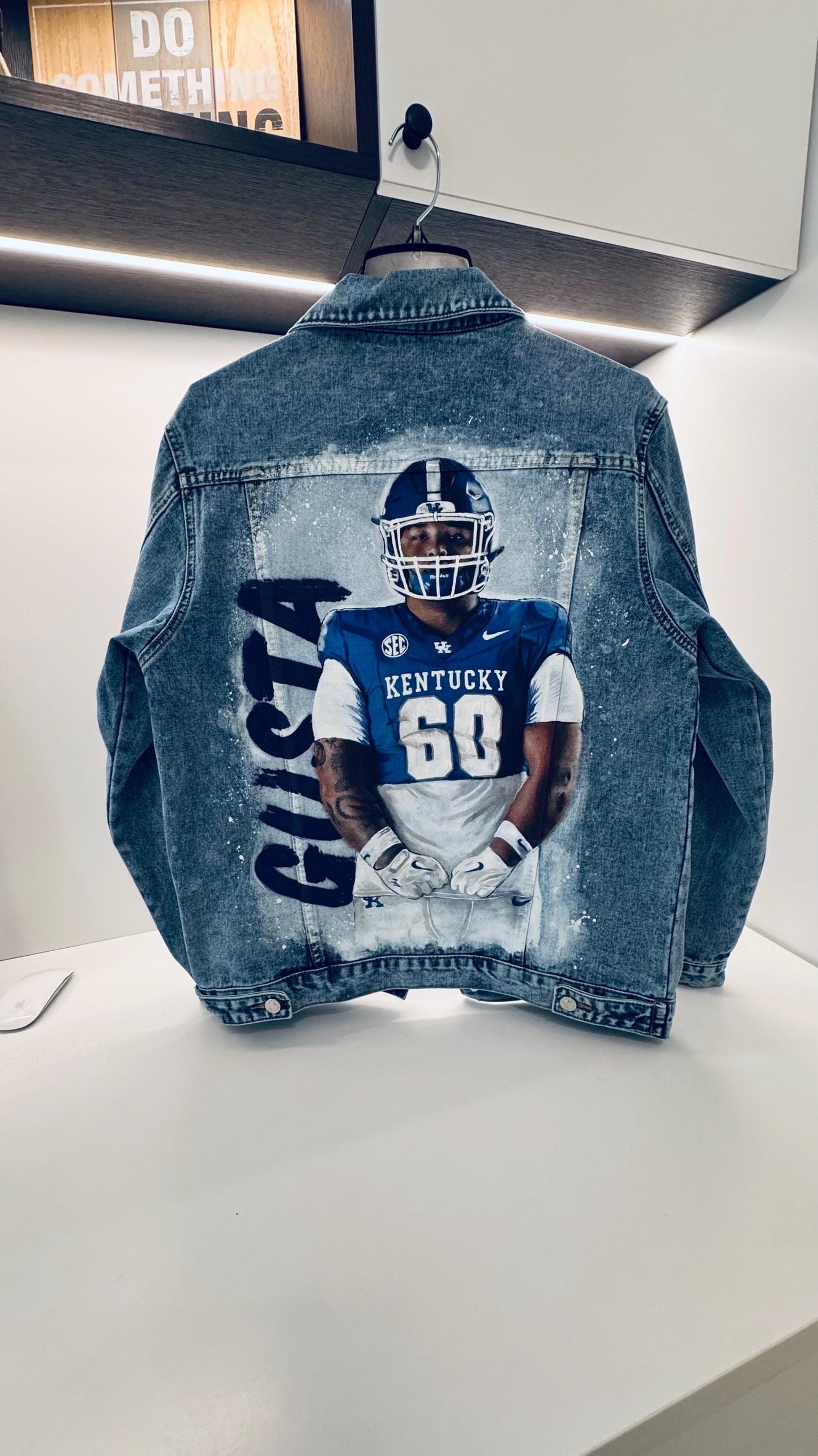 Sports Fan Birthday Gift – Custom Hand-Painted Portrait Denim Jacket, NFL NBA MLB Player with Team Logo & Number