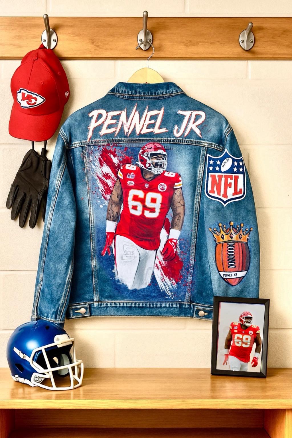 Custom Portrait Denim Jacket – Hand-Painted Artwork on Jacket, Unique Gift for Sports Fans, NFL Inspired Streetwear for Him or Her
