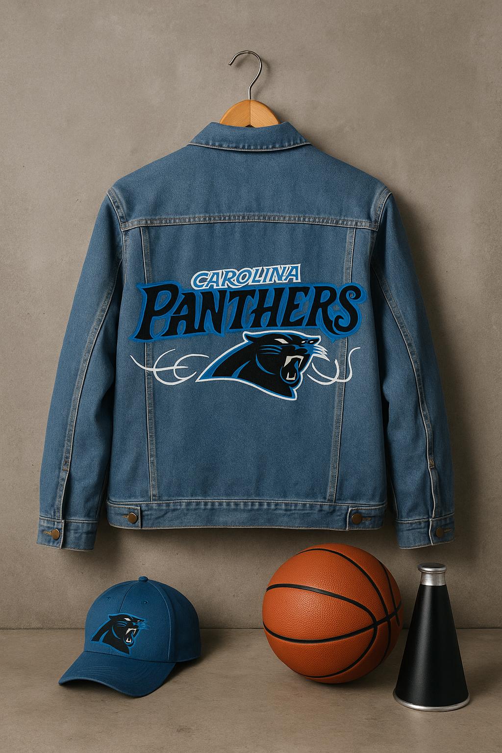 Game Day Outfit – Carolina Panthers Fan Jacket | Hand-Painted Oversized Denim, Unique NFL Sports Birthday Gift