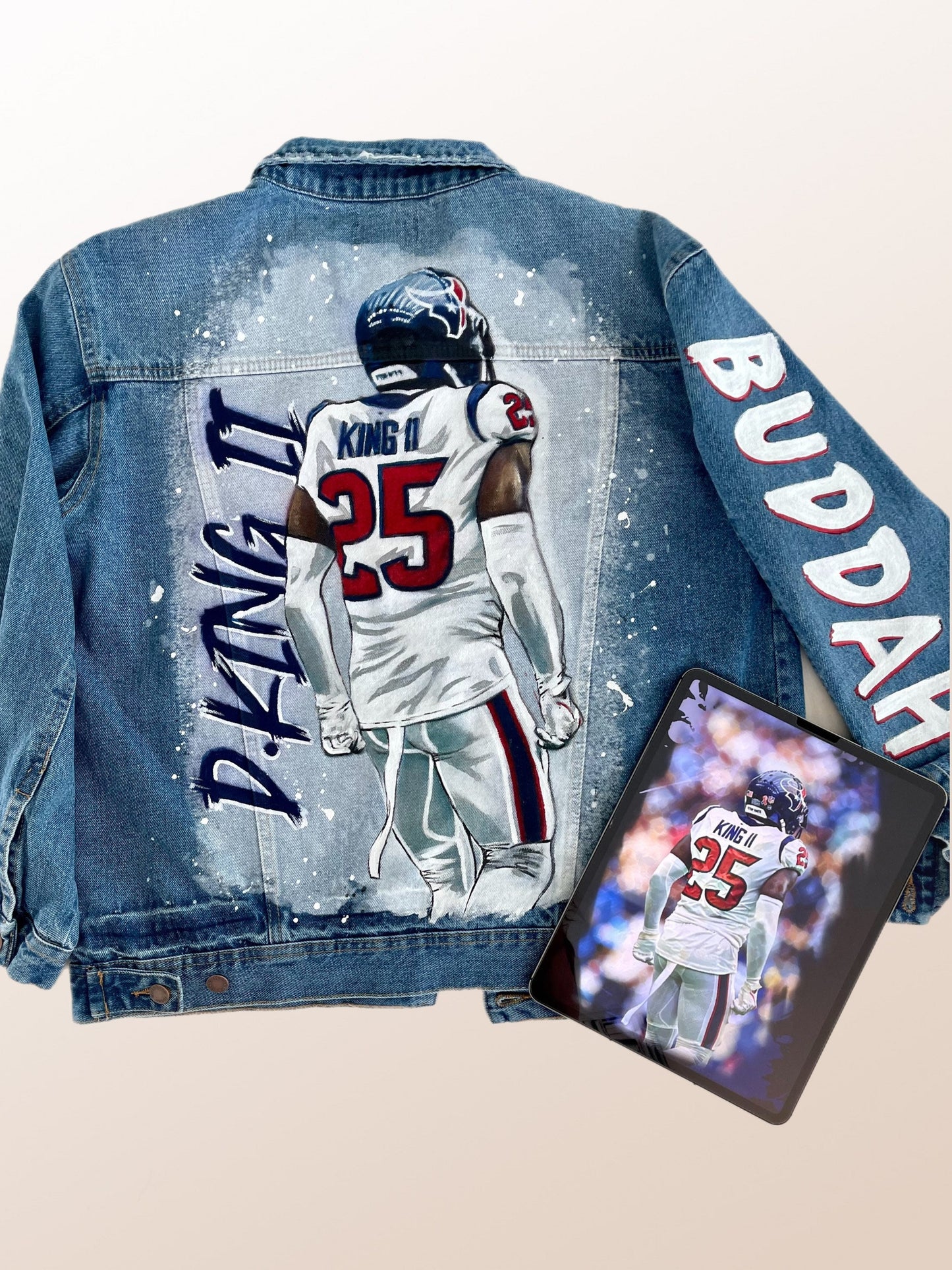 Valentine Gift, Portrait Painted on Jacket Basketball Jean Jacket with Art ,Painted Clothes Best  Personalized Gift Hand Painted Denim