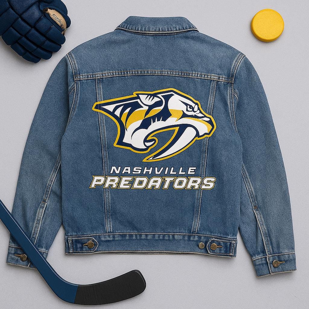 Birthday Gift for Sports Fans – Nashville Predators Denim Jacket | Custom Hand-Painted NHL Clothing, Oversized Hockey Fan Art
