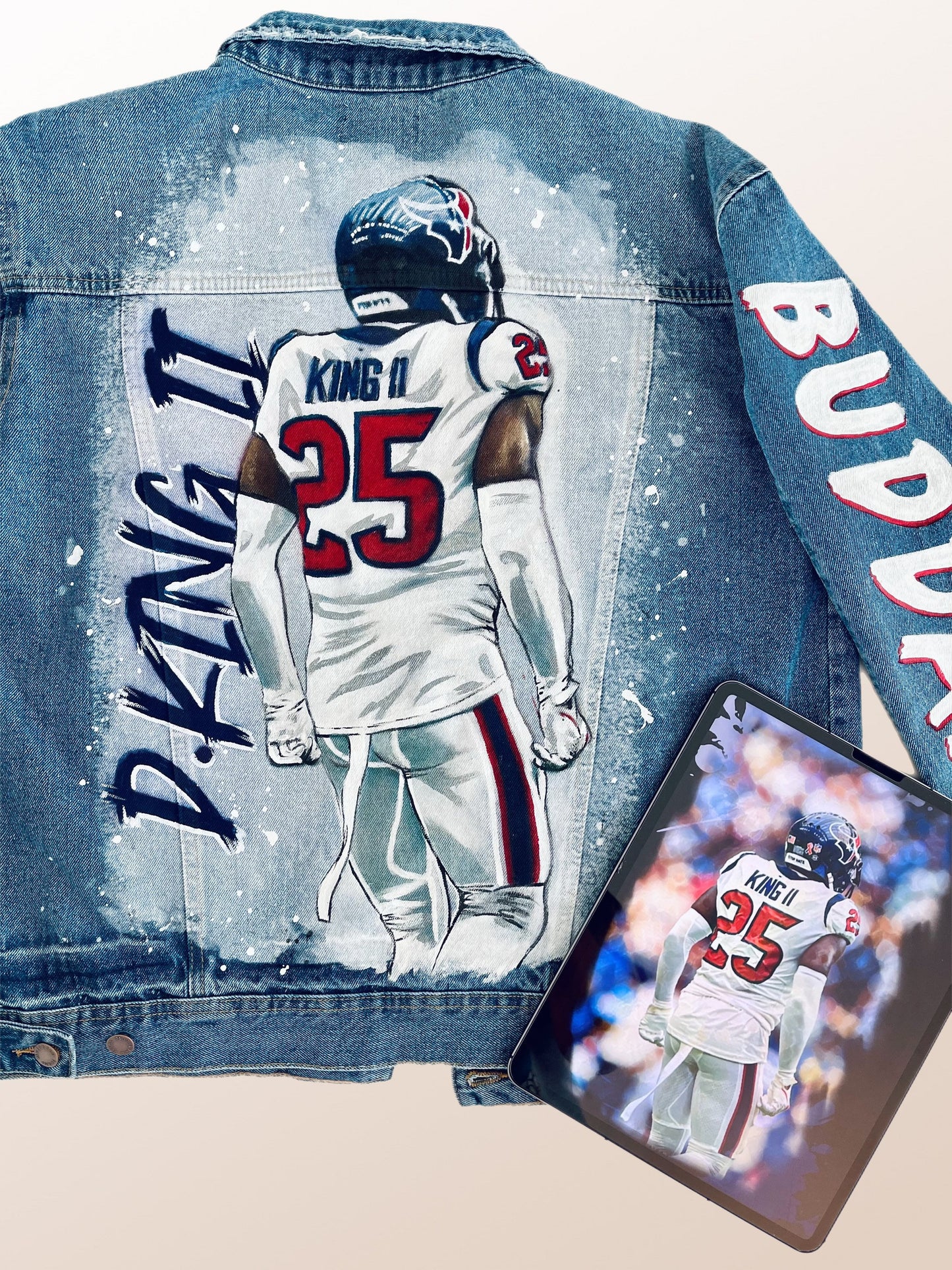 Valentine Gift, Portrait Painted on Jacket Basketball Jean Jacket with Art ,Painted Clothes Best  Personalized Gift Hand Painted Denim