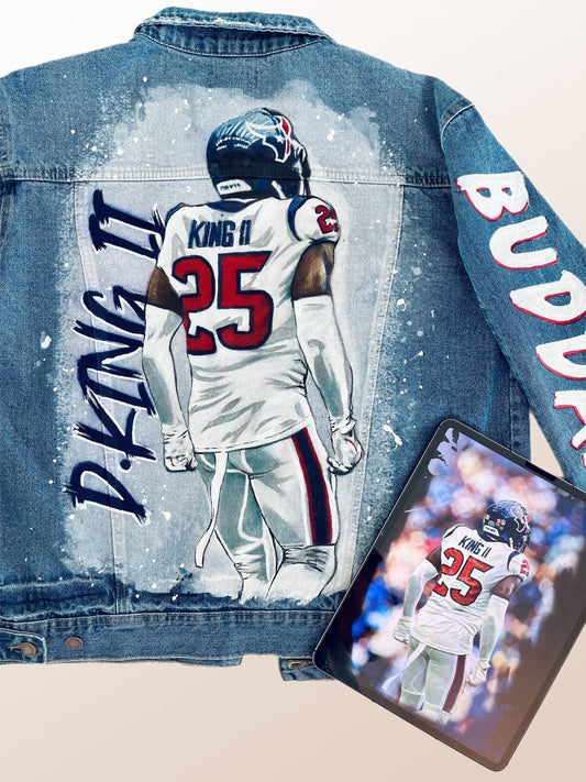 Valentine Gift, Portrait Painted on Jacket Basketball Jean Jacket with Art ,Painted Clothes Best  Personalized Gift Hand Painted Denim