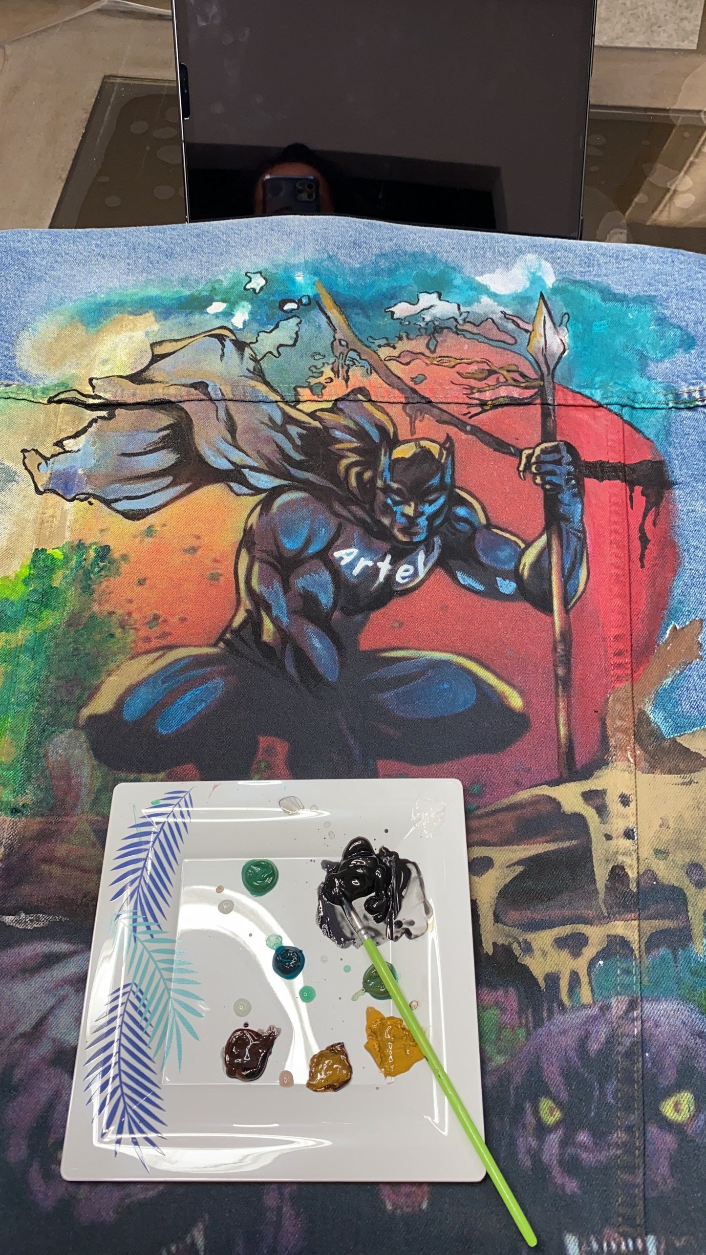 Valentines Day Gift for Marvel Fans – Hand-Painted Black Panther Denim Jacket | Custom Oversized Streetwear, Comic Fan Clothing