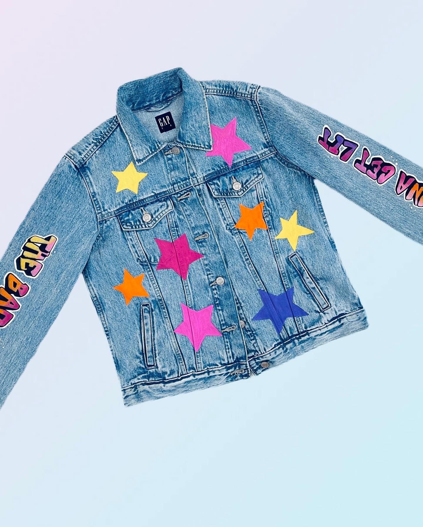 Logo or Graffiti Hand Painted on Denim Jackets Custom Designed Denim Jacket Handmade Denim Jacket with art Best Gift