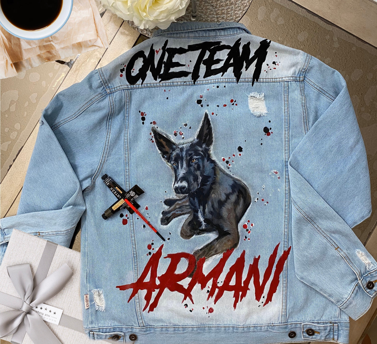 Pet Hand Painted Denim Jackets-Custom Designed Denim Jacket-Acrylic Denim Jacket-Handmade Denim Jacket-Jacket with art work-