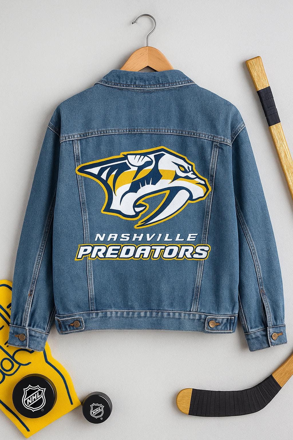 Birthday Gift for Sports Fans – Nashville Predators Denim Jacket | Custom Hand-Painted NHL Clothing, Oversized Hockey Fan Art