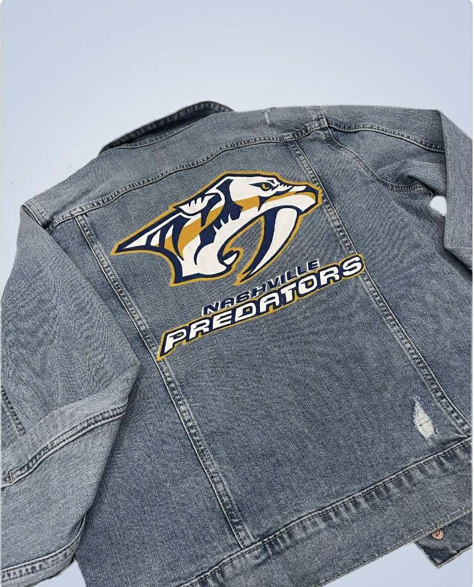 Birthday Gift for Sports Fans – Nashville Predators Denim Jacket | Custom Hand-Painted NHL Clothing, Oversized Hockey Fan Art