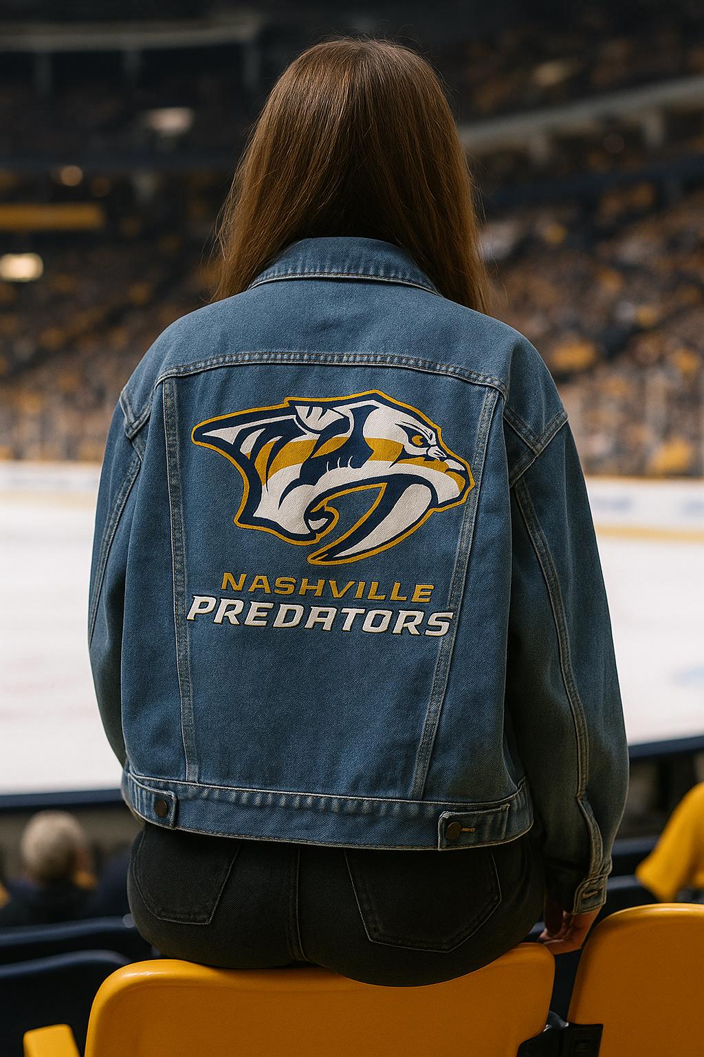 Birthday Gift for Sports Fans – Nashville Predators Denim Jacket | Custom Hand-Painted NHL Clothing, Oversized Hockey Fan Art