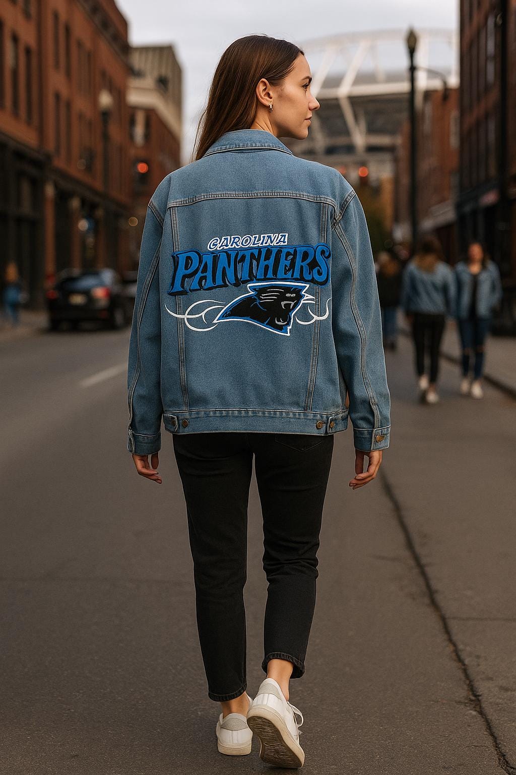 Game Day Outfit – Carolina Panthers Fan Jacket | Hand-Painted Oversized Denim, Unique NFL Sports Birthday Gift