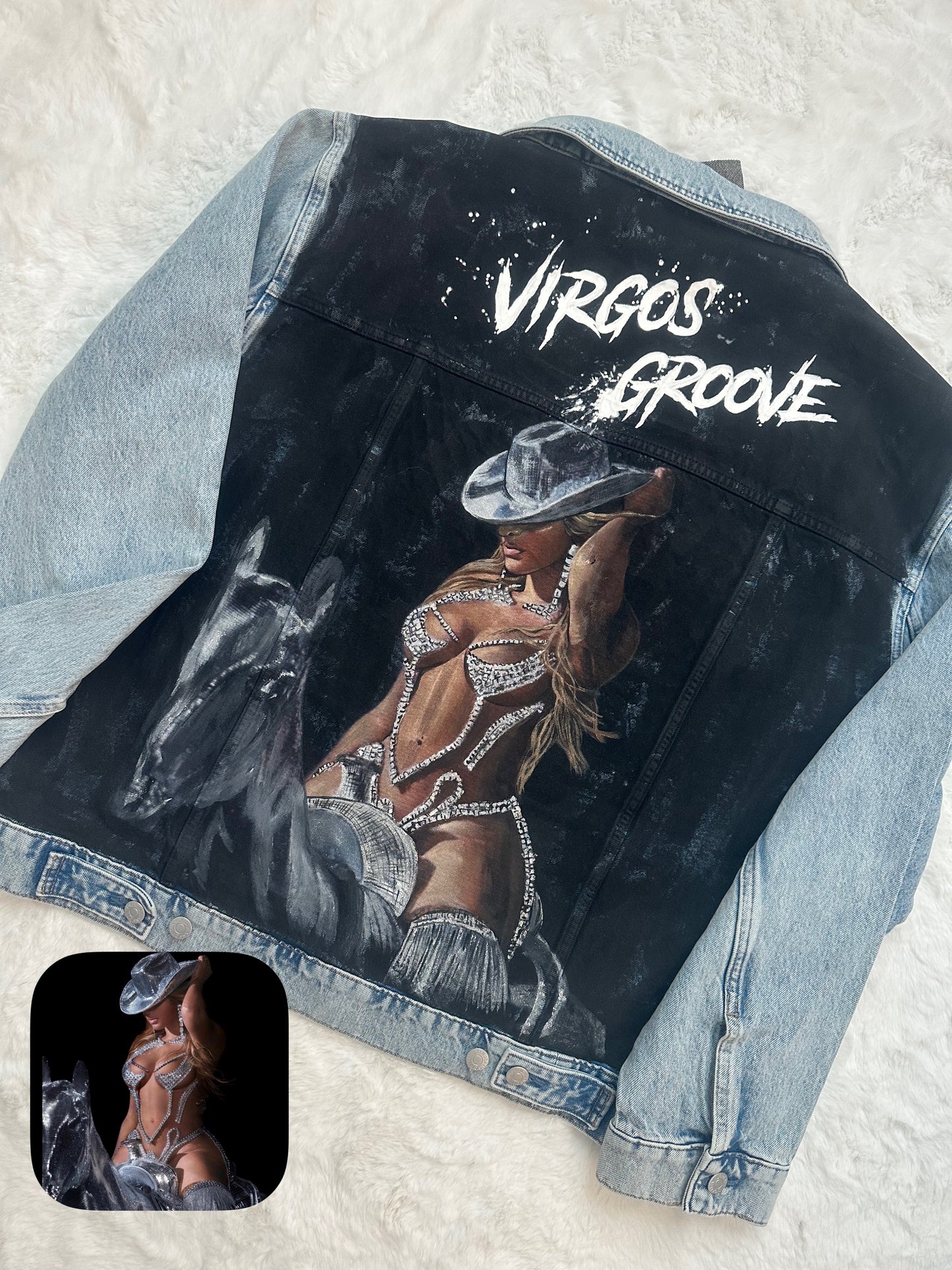 Custom Portrait Painted on Denim Jacket