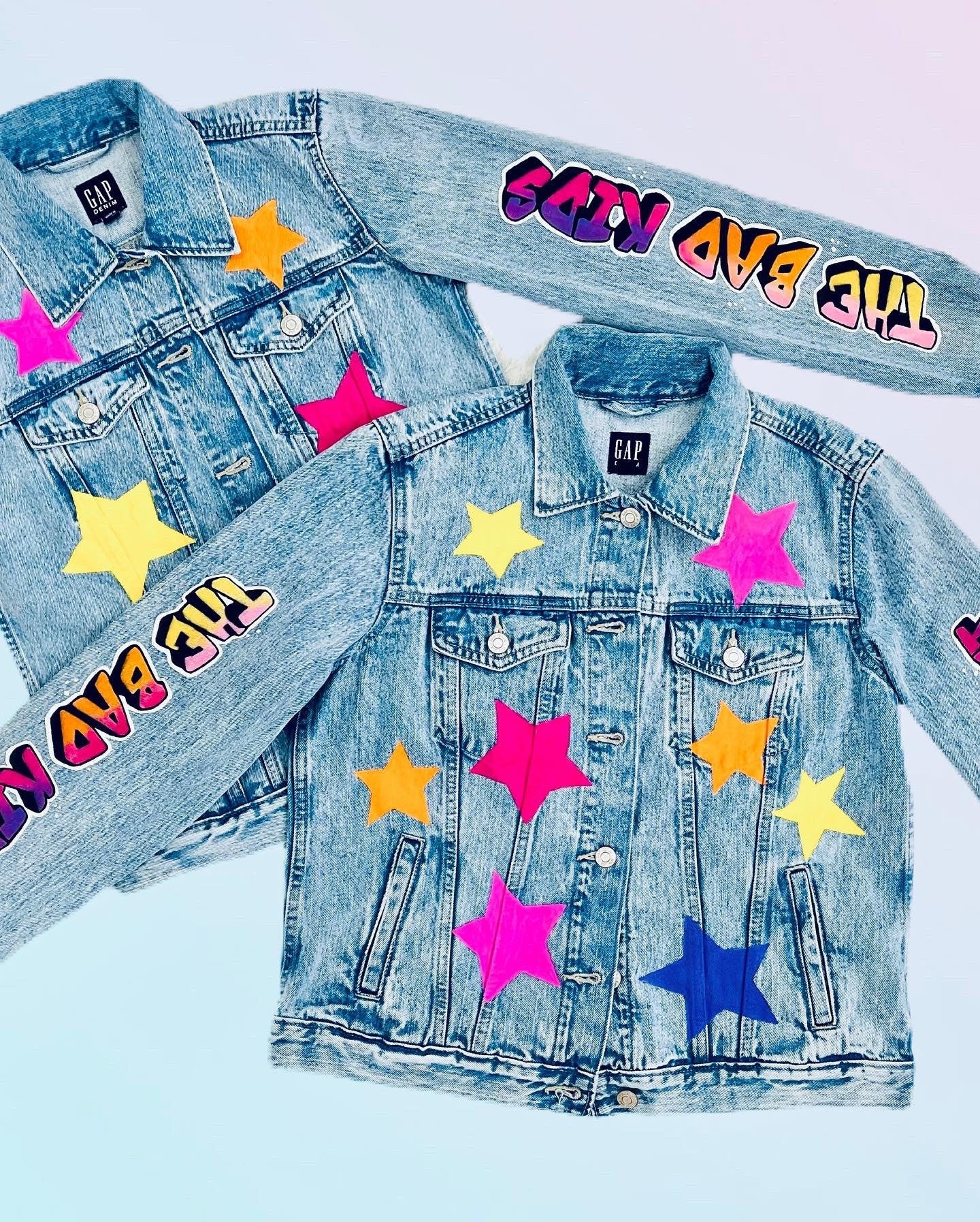 Logo or Graffiti Hand Painted on Denim Jackets Custom Designed Denim Jacket Handmade Denim Jacket with art Best Gift