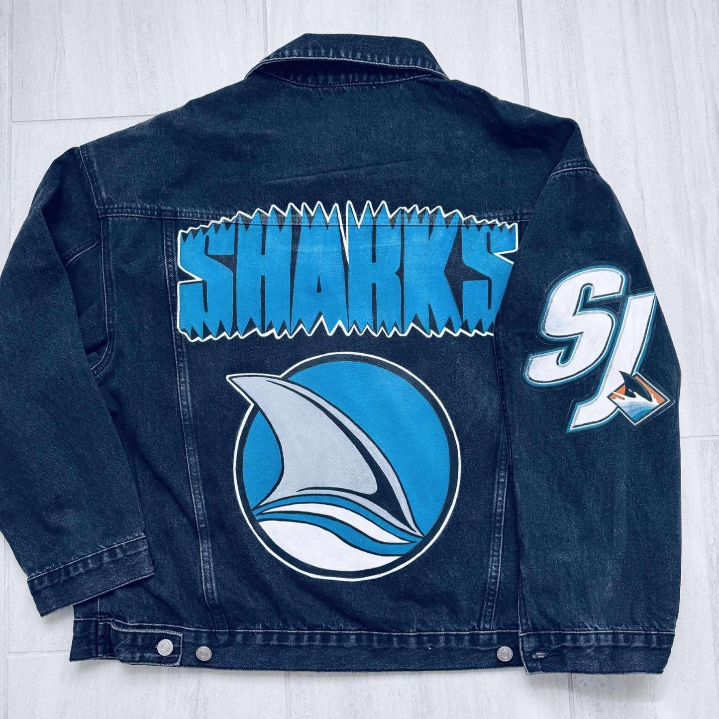 Game Day Outfit – San Jose Sharks Fan Denim Jacket | Sport Birthday Gift, Oversized Hand-Painted Jacket for Hockey Fans