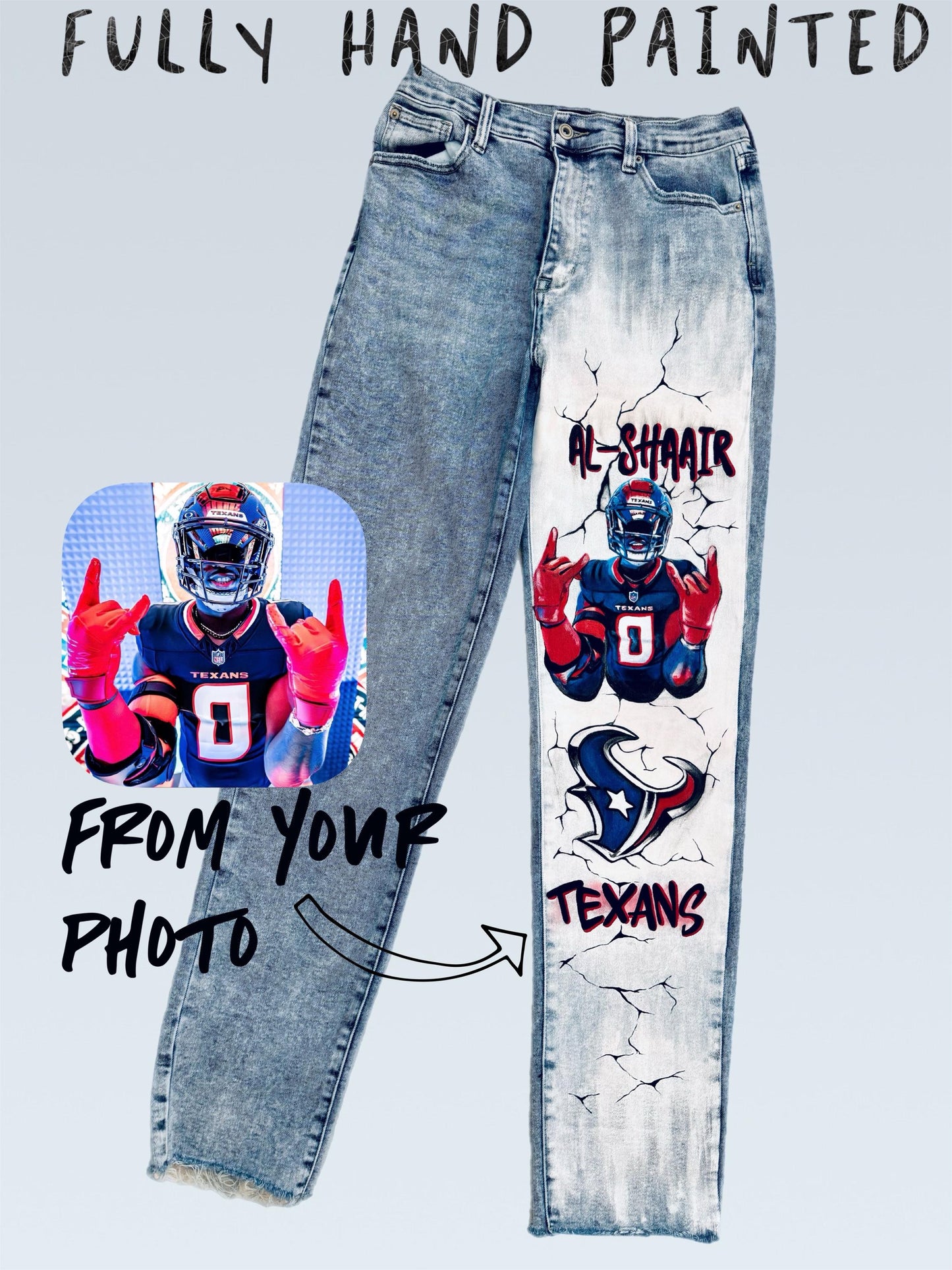 Custom Painted Jeans – Hand-Painted From Your Photo or Idea – Personalized Fashion – Wearable Art Pants – One of a Kind Gift
