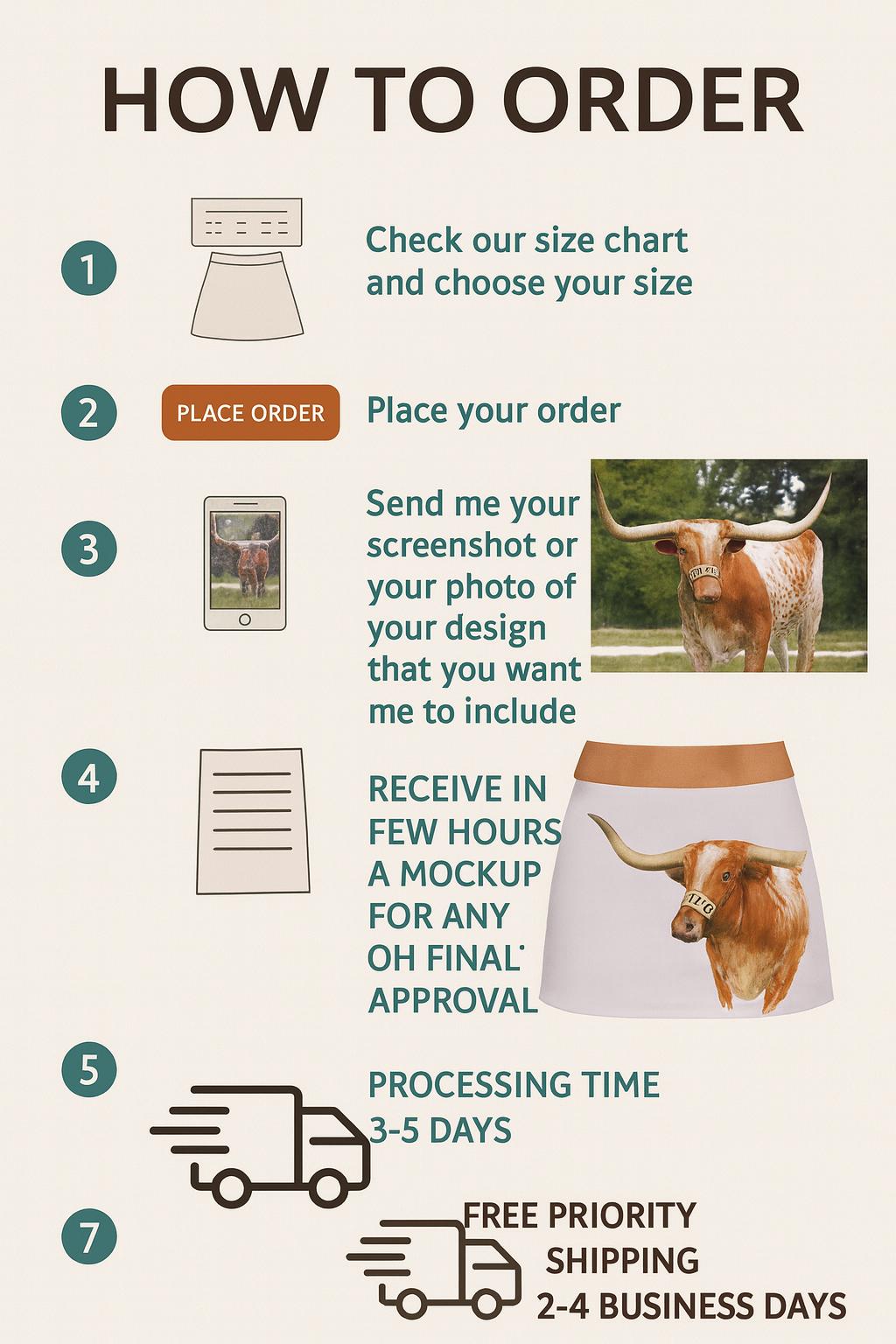Hand-Painted Skirt | Western Concert Outfit | Custom Boho Rodeo Clothing | BEVO Texas Longhorn Design, Country Festival Clothing