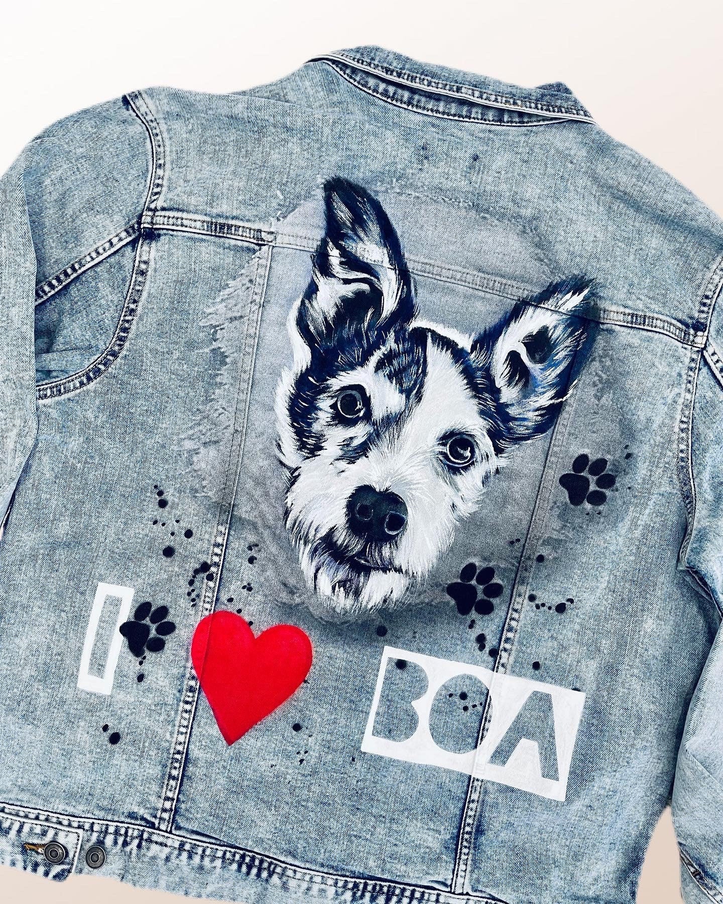 Pet Hand Painted Denim Jackets-Custom Designed Denim Jacket-Acrylic Denim Jacket-Handmade Denim Jacket-Jacket with art work-