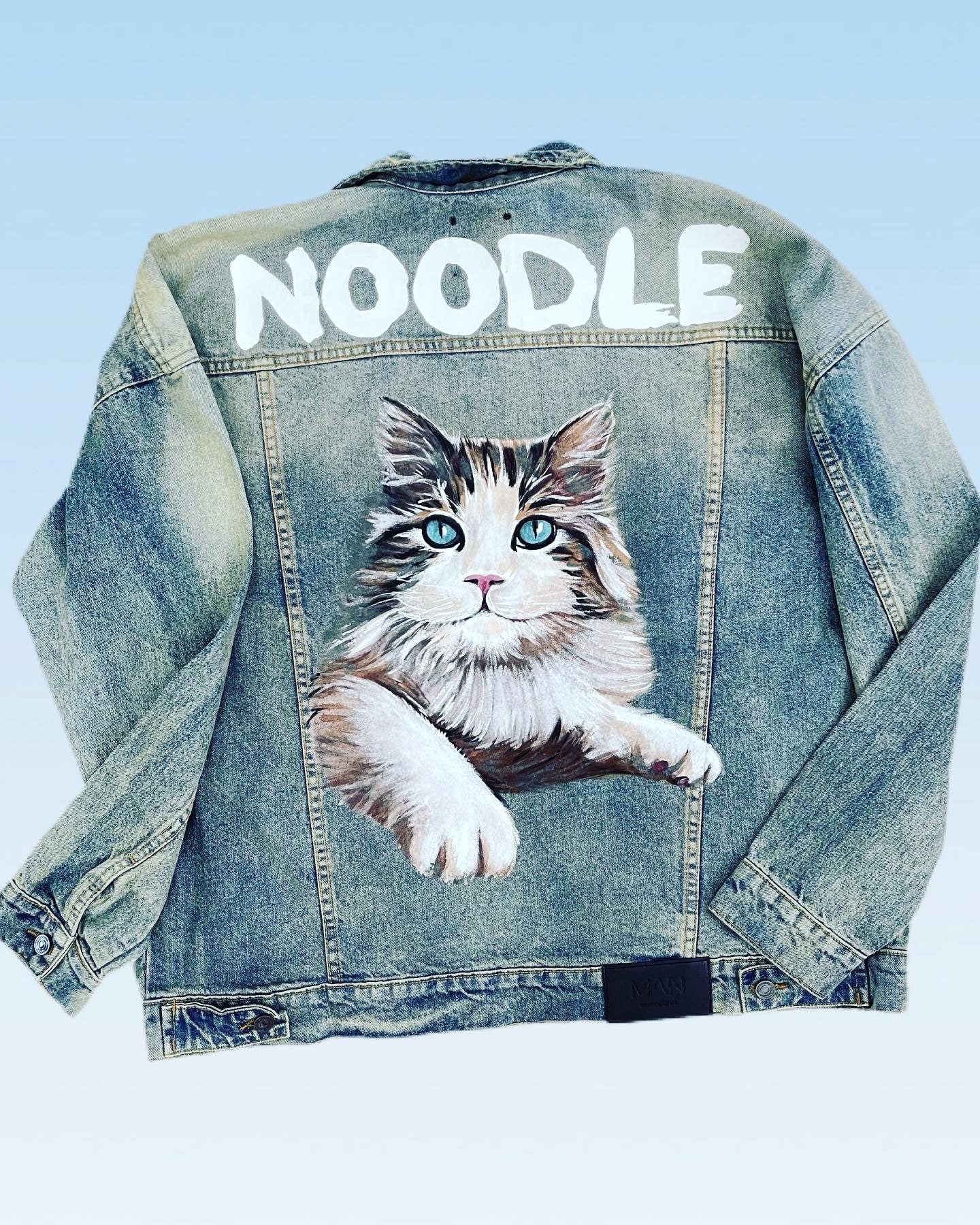 Pet Hand Painted Denim Jackets-Custom Designed Denim Jacket-Acrylic Denim Jacket-Handmade Denim Jacket-Jacket with art work-