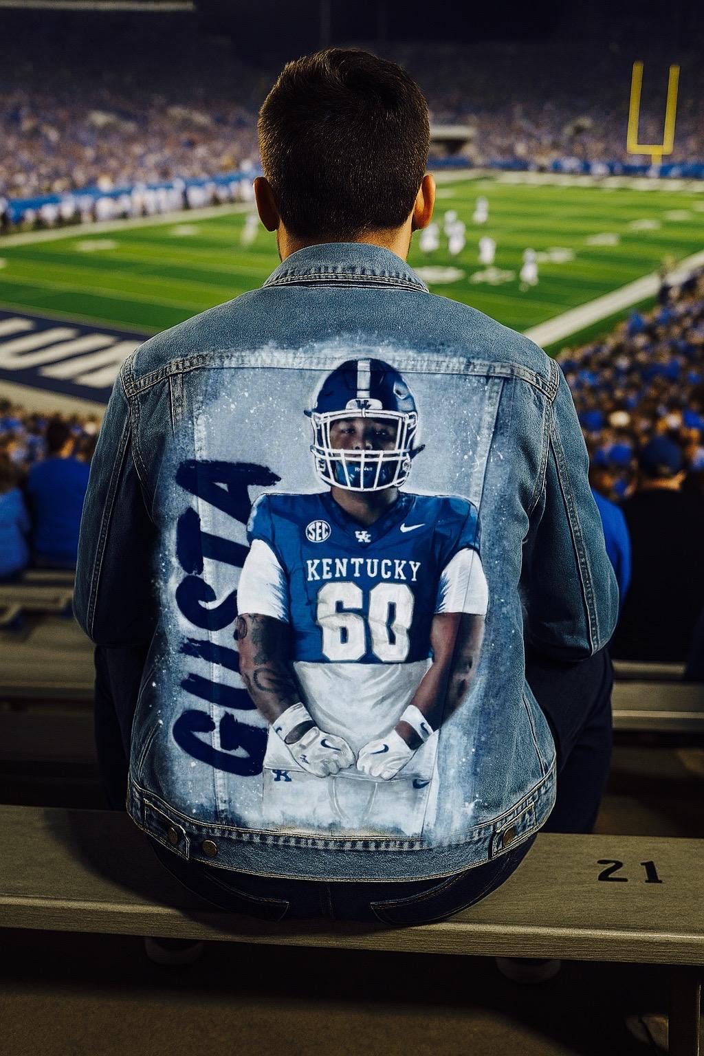 Sports Fan Birthday Gift – Custom Hand-Painted Portrait Denim Jacket, NFL NBA MLB Player with Team Logo & Number