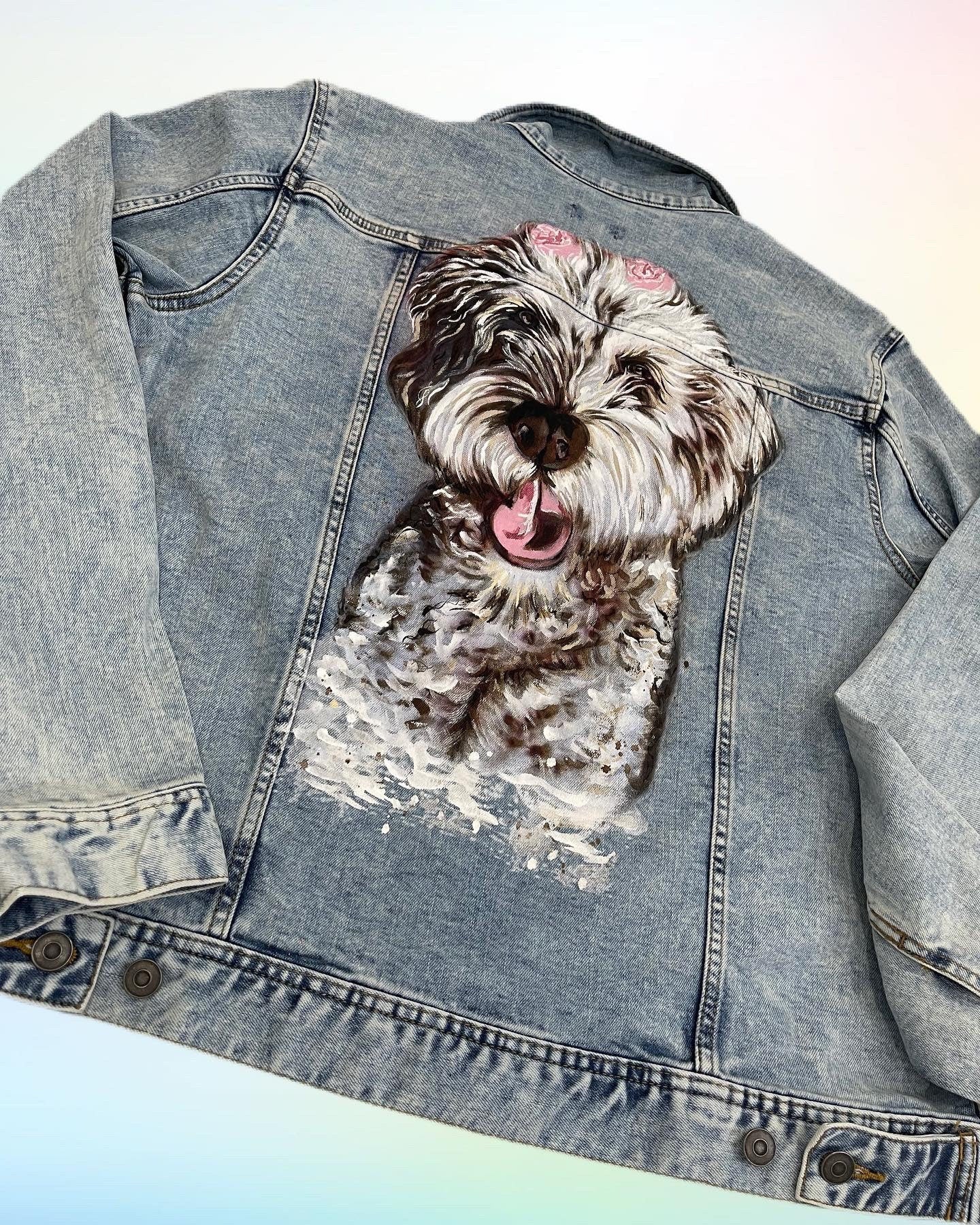 Pet Hand Painted Denim Jackets-Custom Designed Denim Jacket-Acrylic Denim Jacket-Handmade Denim Jacket-Jacket with art work-