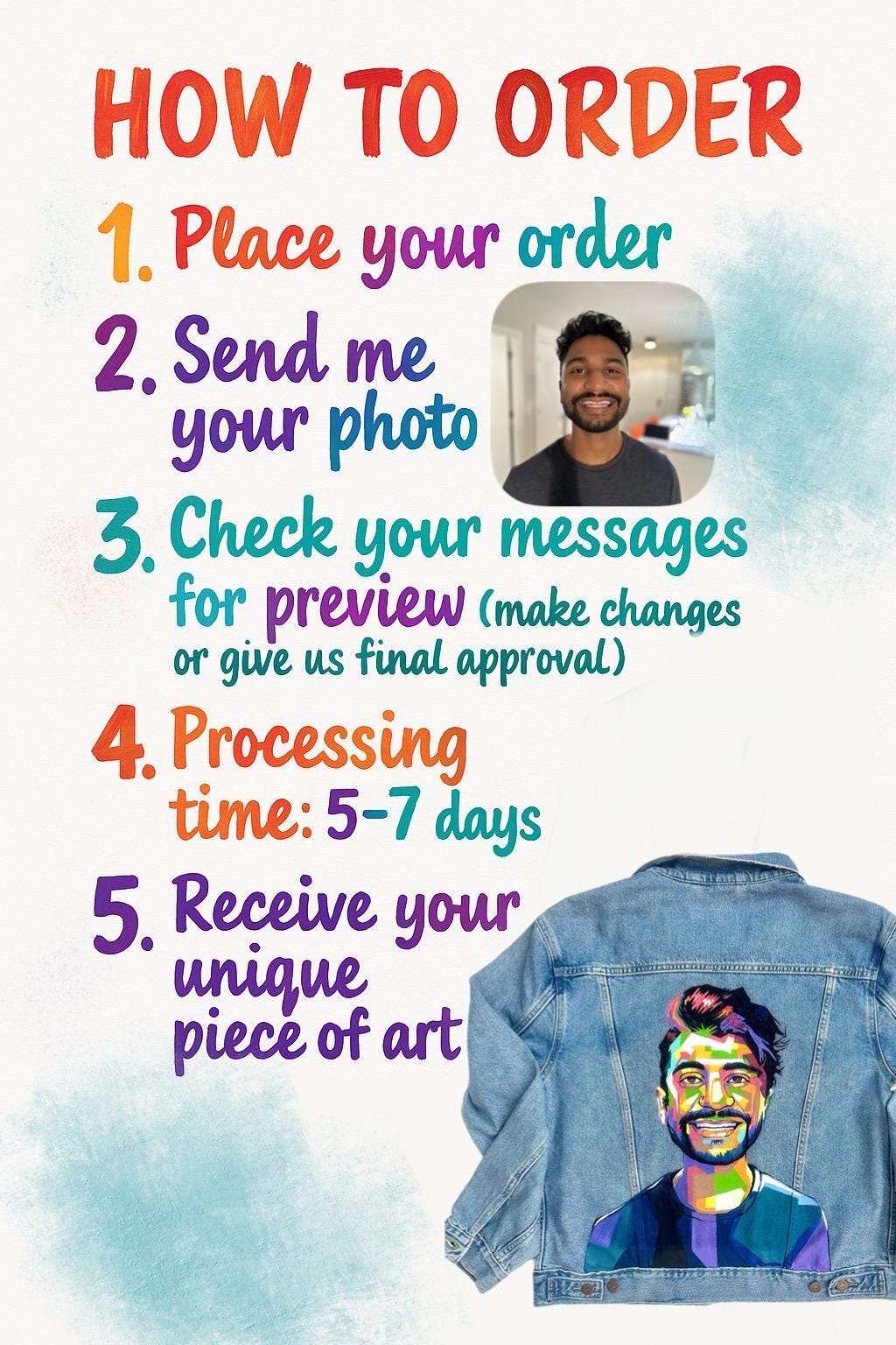 Unique Birthday, Festival, Concert Gift | Custom Hand-Painted Portrait Denim Jacket | Personalized Pop Art Jacket