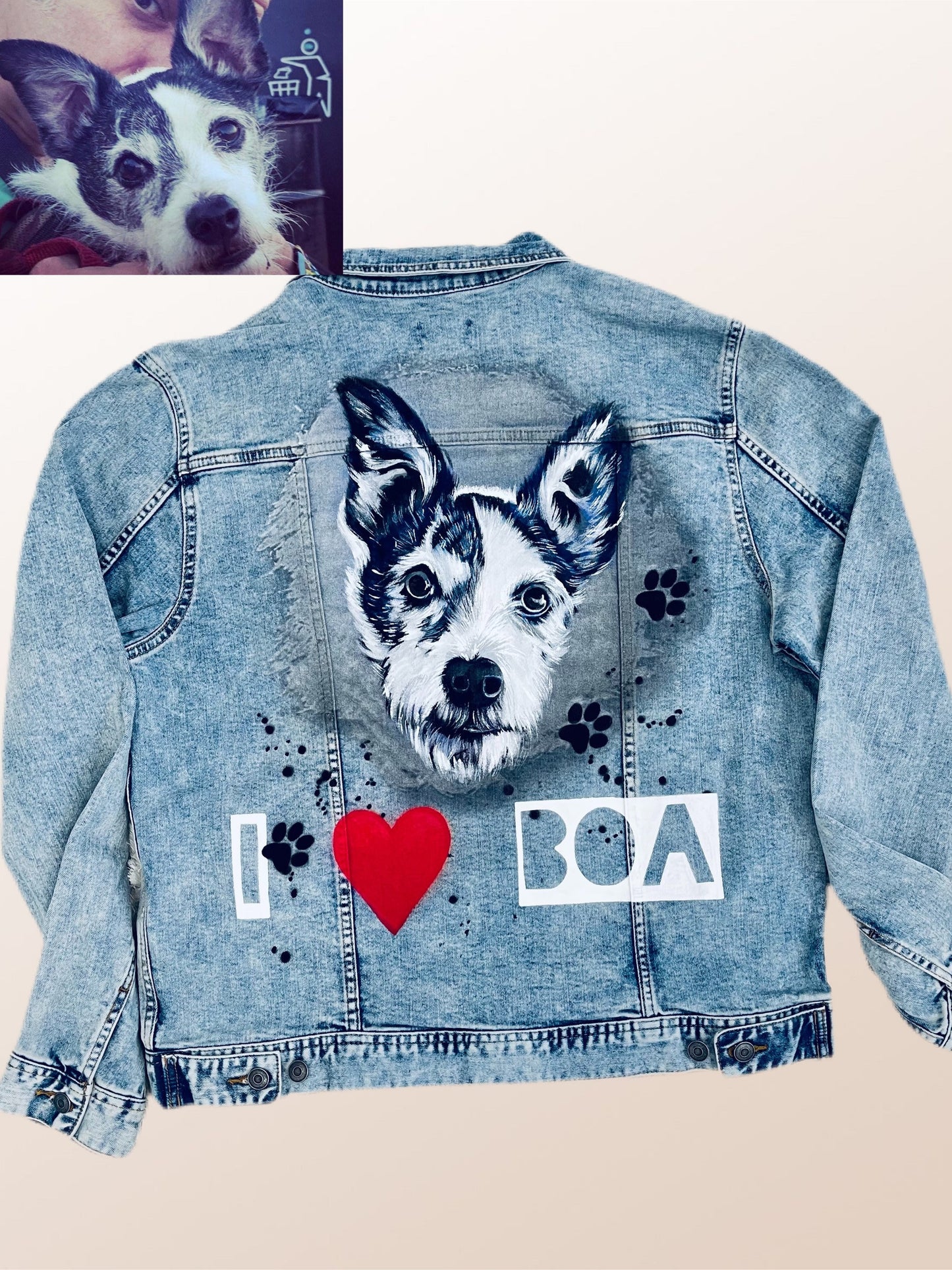 Pet Hand Painted Denim Jackets-Custom Designed Denim Jacket-Acrylic Denim Jacket-Handmade Denim Jacket-Jacket with art work-