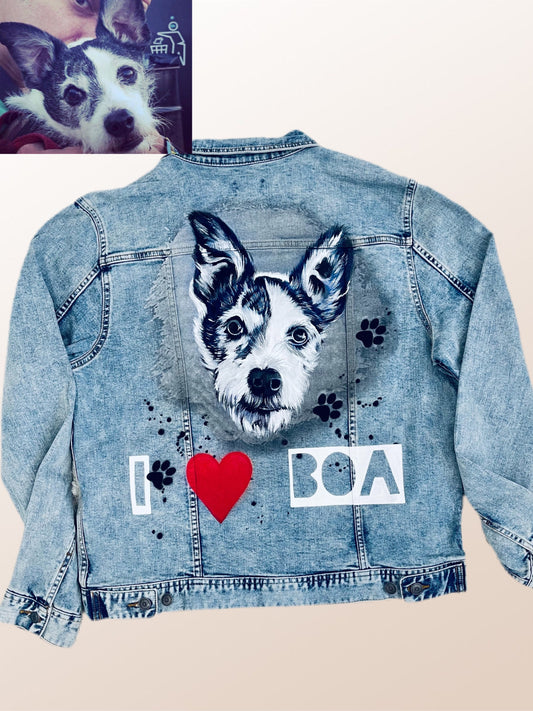 Pet Hand Painted Denim Jackets-Custom Designed Denim Jacket-Acrylic Denim Jacket-Handmade Denim Jacket-Jacket with art work-